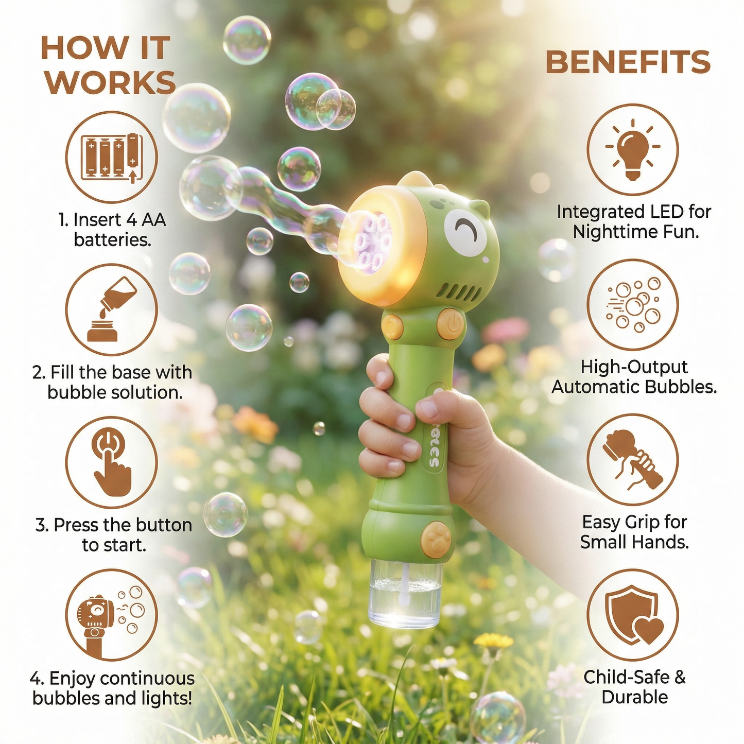 Light-Up Bubble Wand for Kids – Automatic Bubble Maker