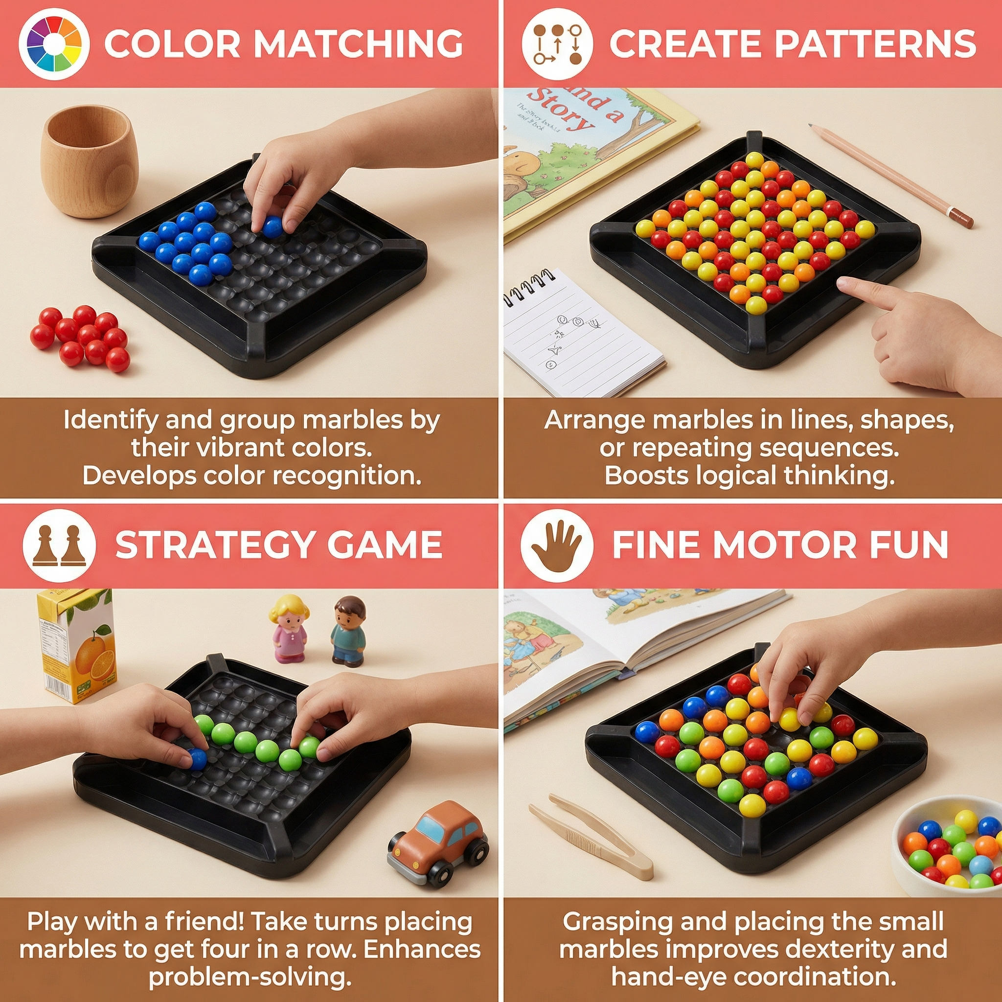 Color Match Marble Logic Puzzle for Kids and Adults with Screen Free Play