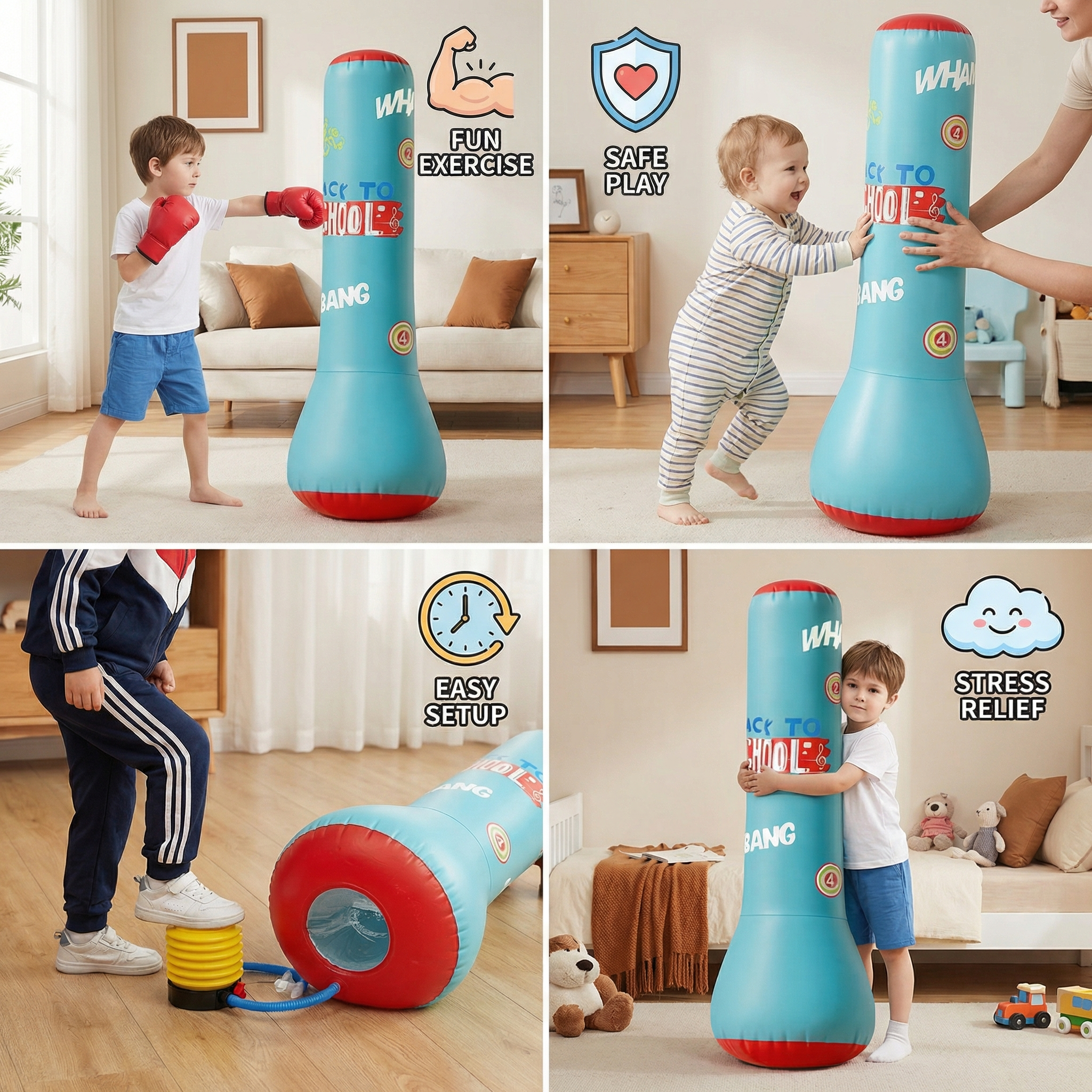 Inflatable Kids Boxing Bag with Weighted Water Base for Indoor Play