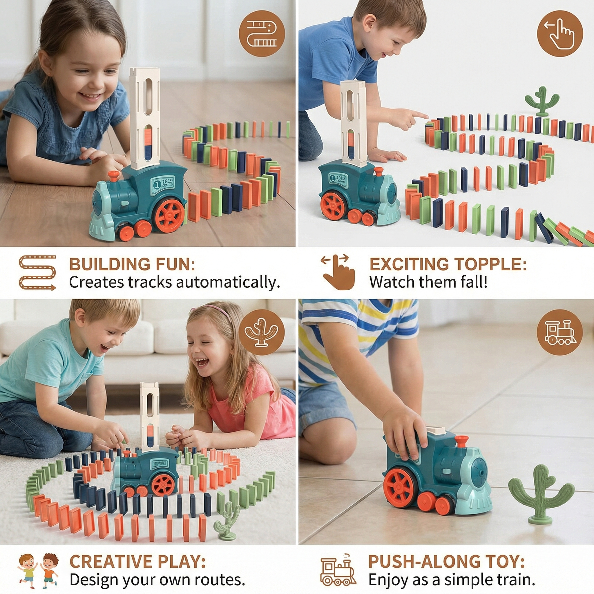 Automatic Domino Train Toy with Chain Reaction Track for Kids