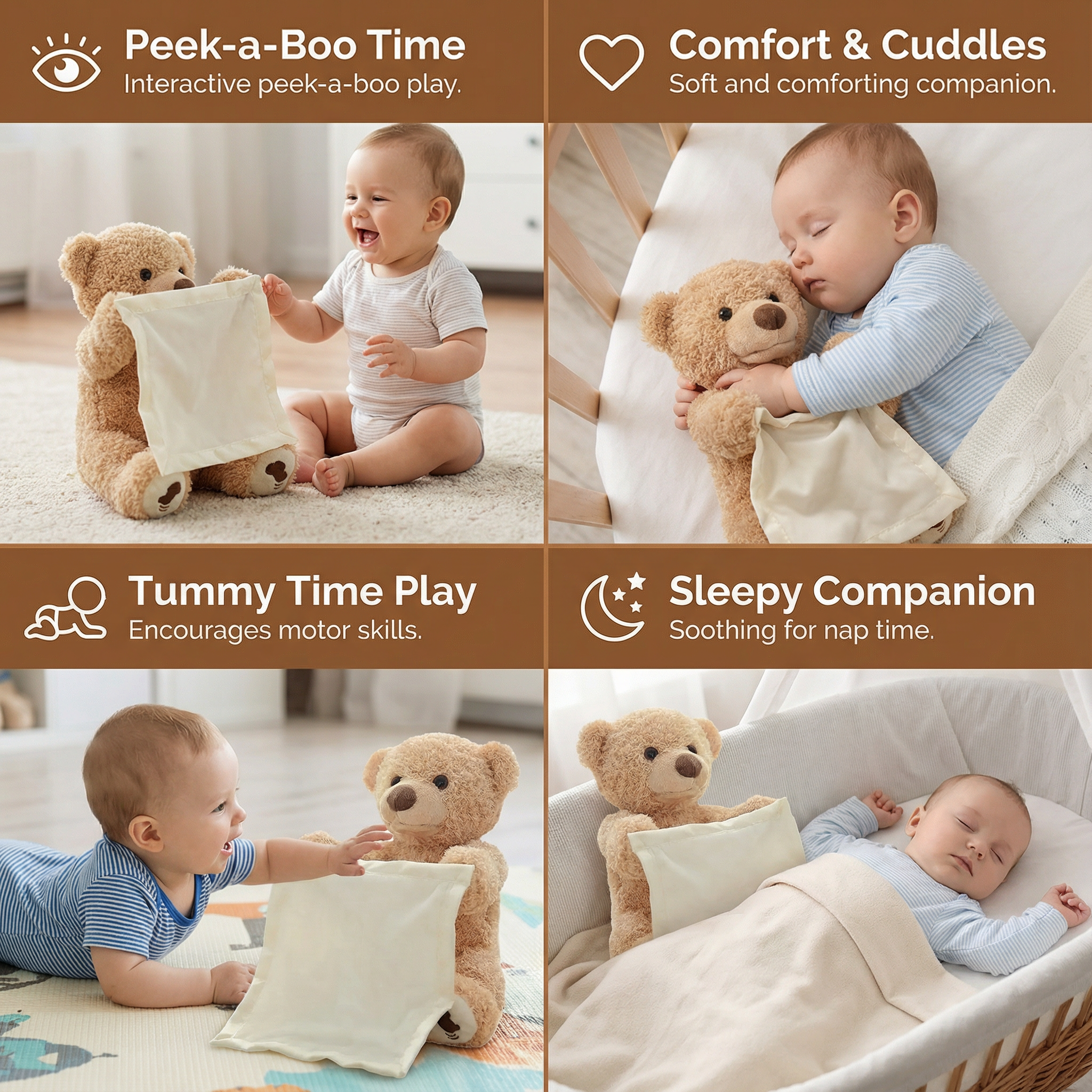 Interactive Peekaboo Teddy Plush Toy with Voice and Movement for Babies