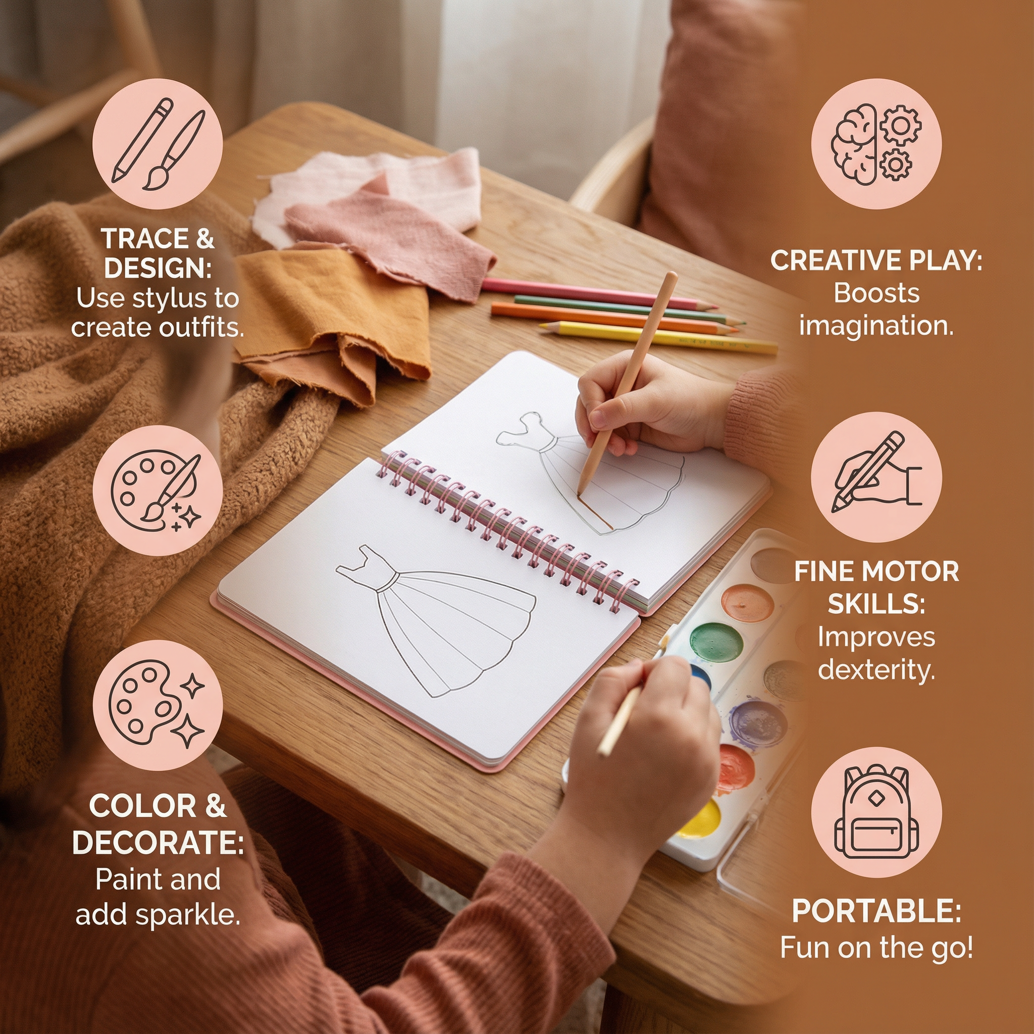 Kids Craft and Coloring Book with Princess Dress Templates