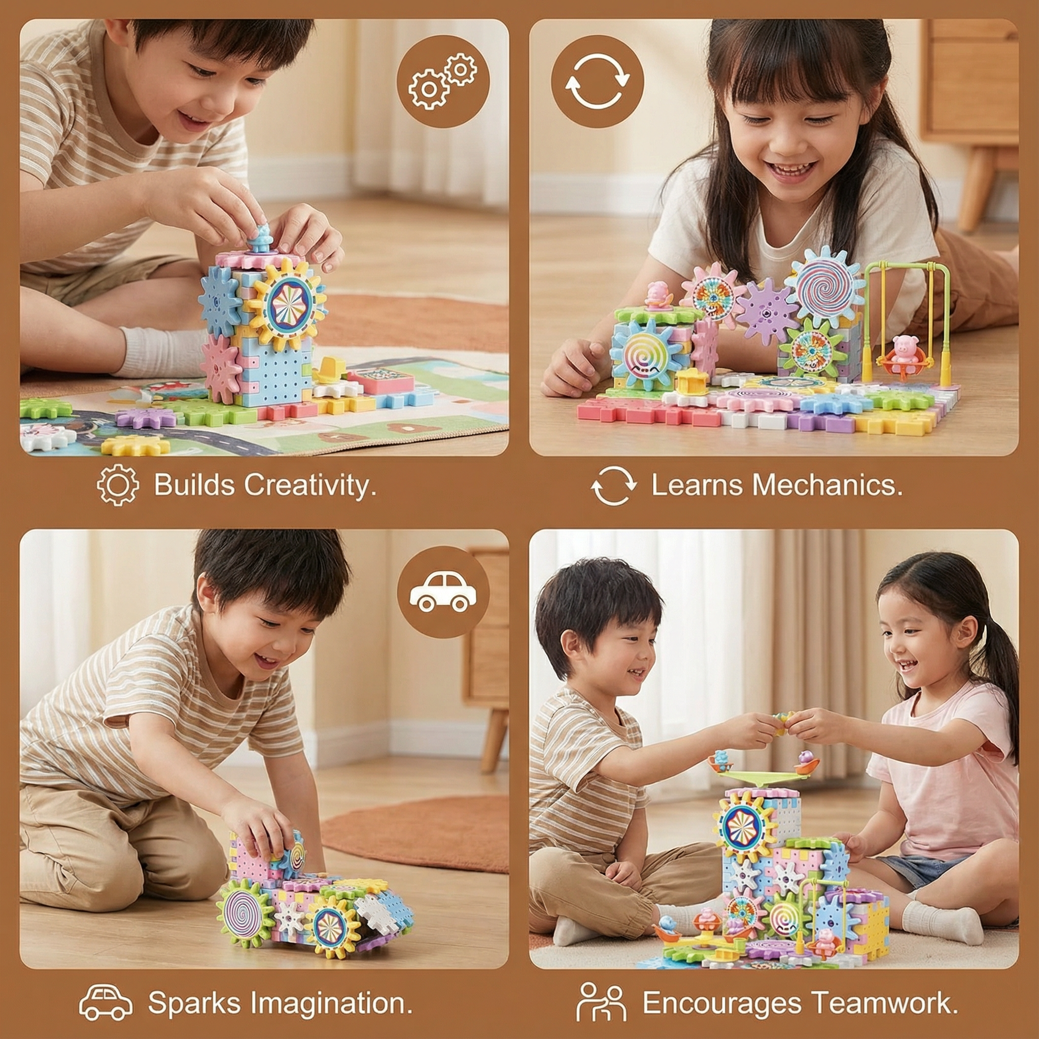 Rotating Gear Montessori Building Blocks Set for Kids
