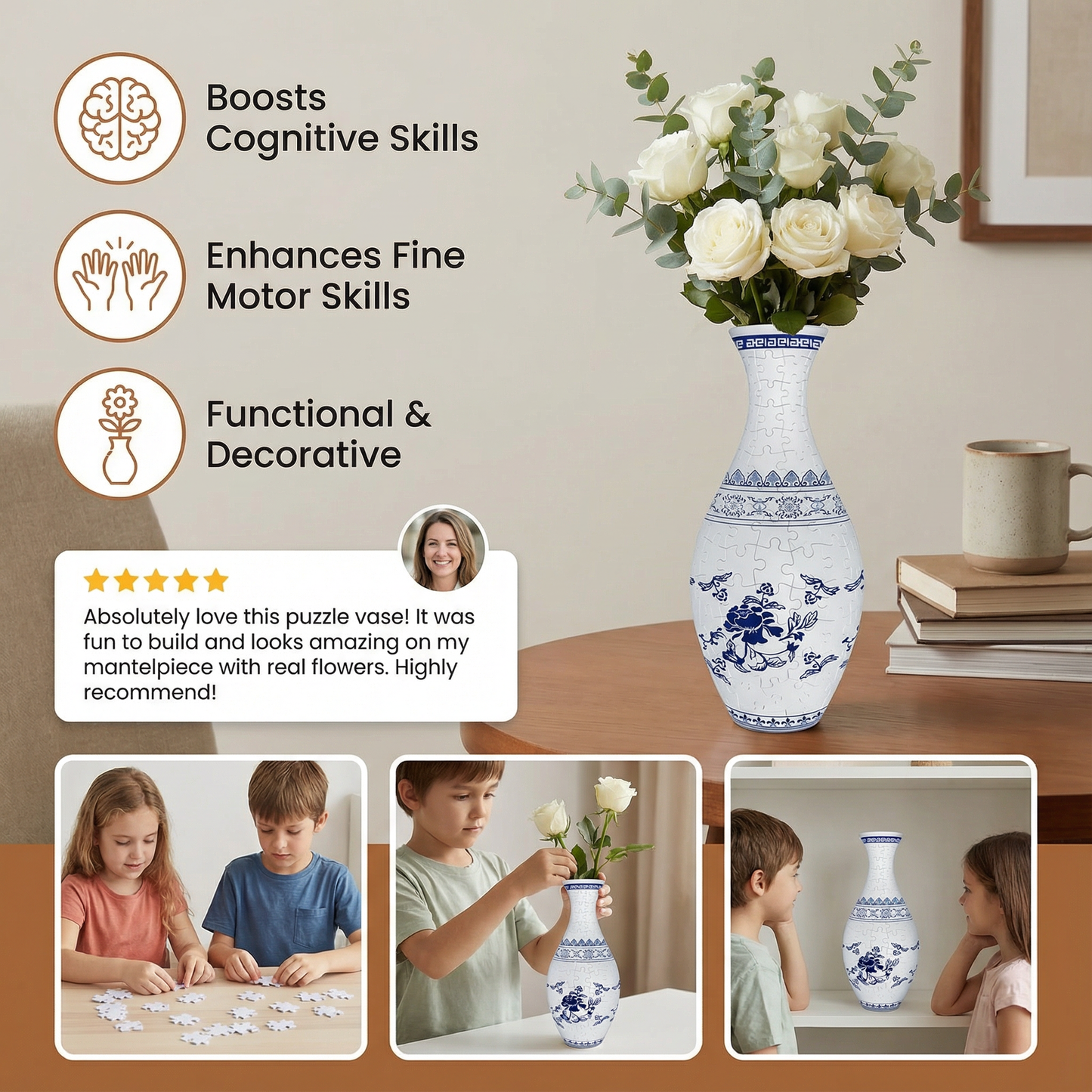 Elegant 3D Puzzle Vase – Suitable for Fresh Flowers