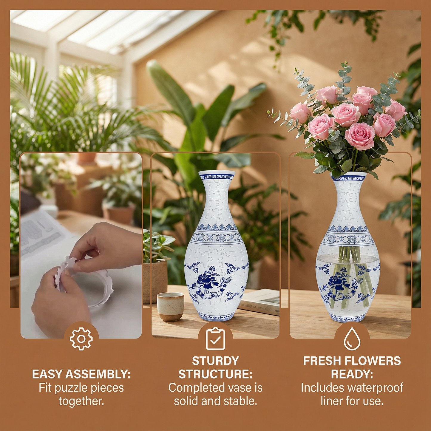 Elegant 3D Puzzle Vase – Suitable for Fresh Flowers