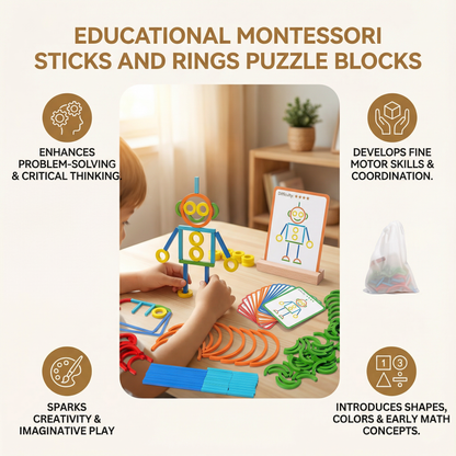Educational Montessori Sticks and Rings Puzzle Blocks