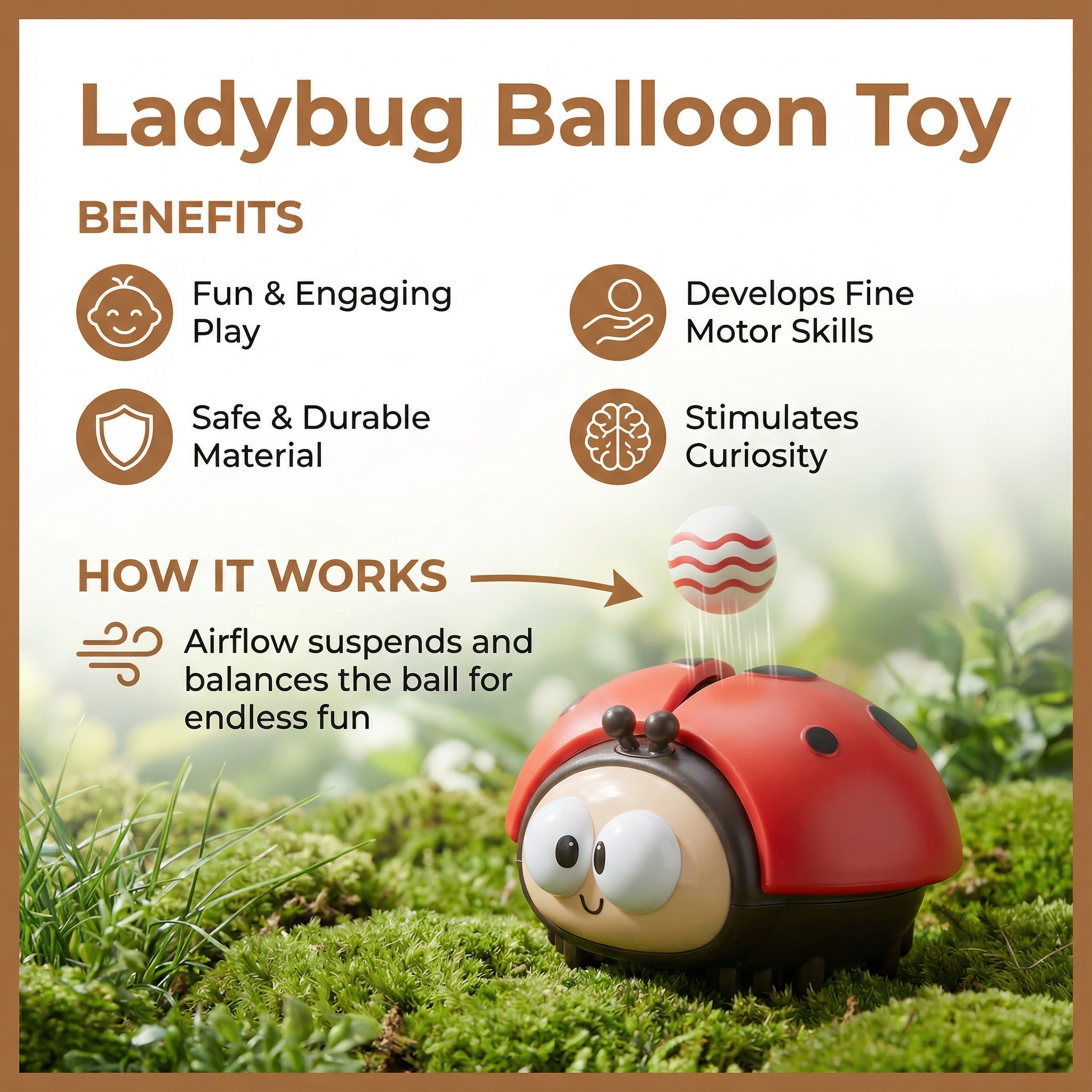 Ladybug Air Balloon Toy for Babies with Push Button Activation