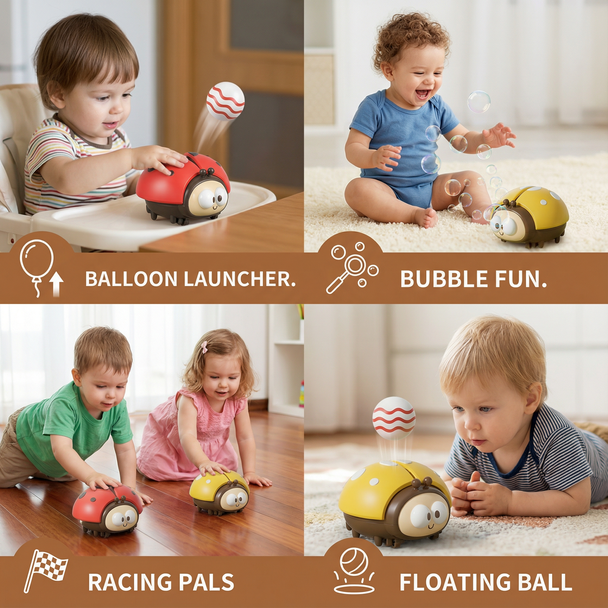 Ladybug Air Balloon Toy for Babies with Push Button Activation