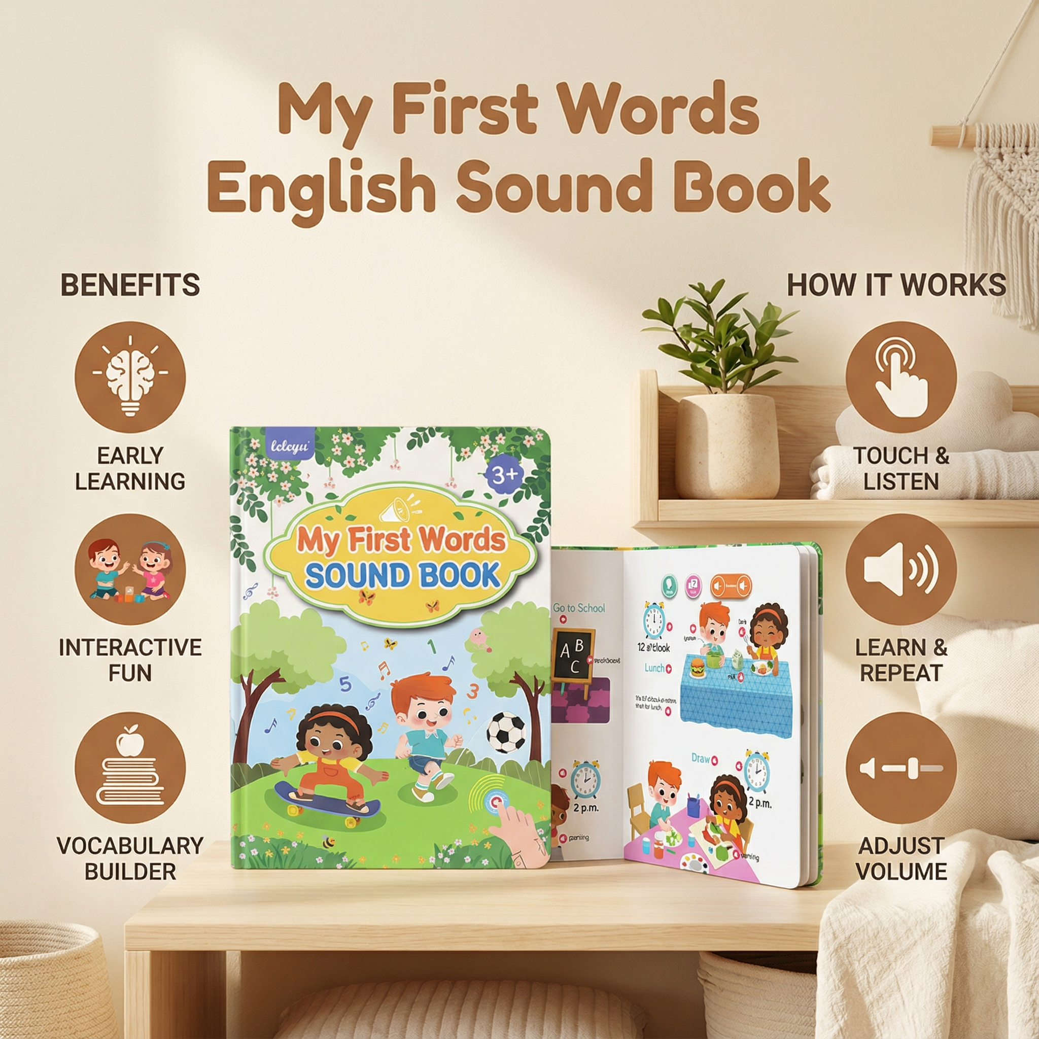 My First Words Interactive English Sound Book with Pressable Audio Buttons for Toddlers