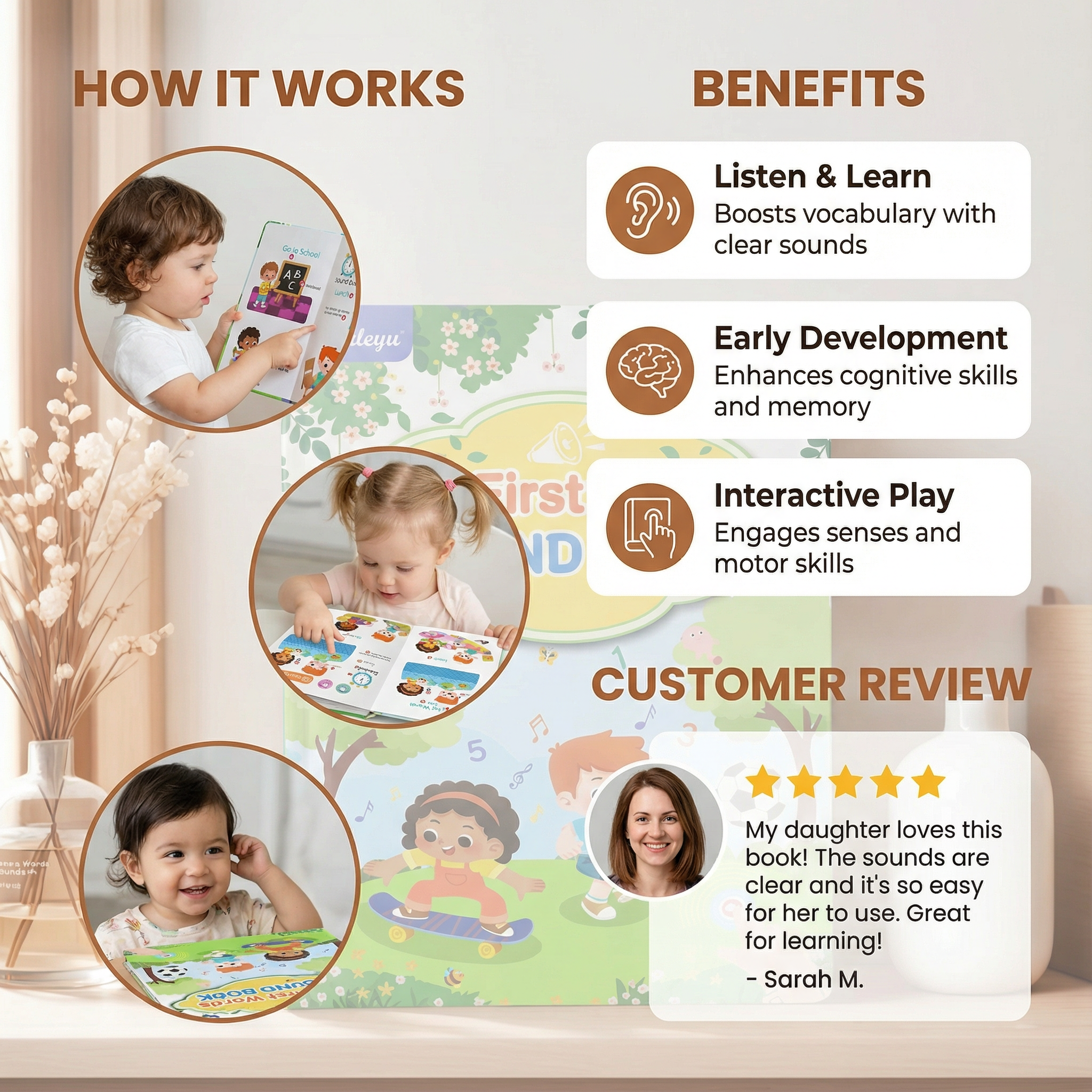 My First Words Interactive English Sound Book with Pressable Audio Buttons for Toddlers