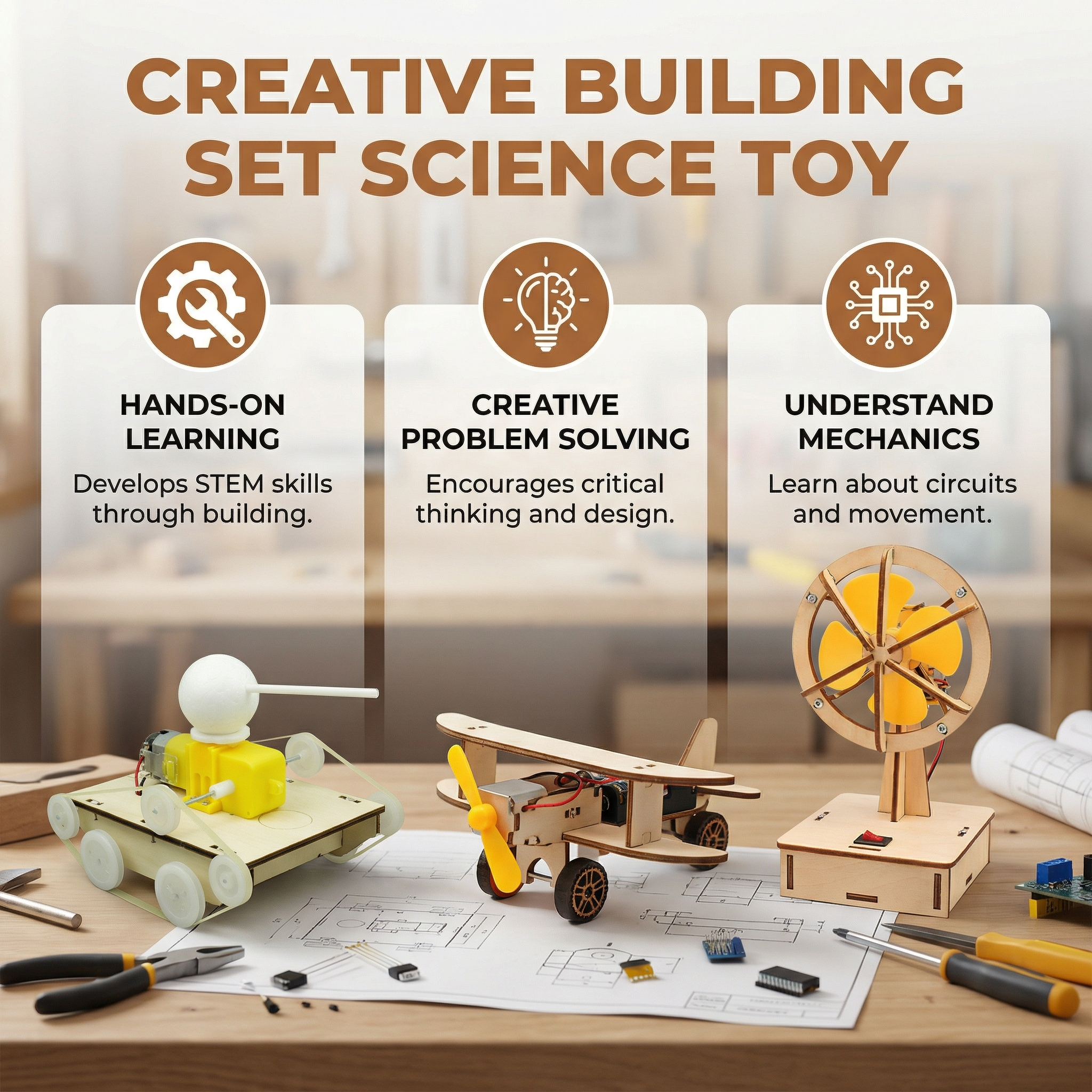 STEM Science Building Set for Kids to Build Working Models Like Planes, Pumps, and Fans