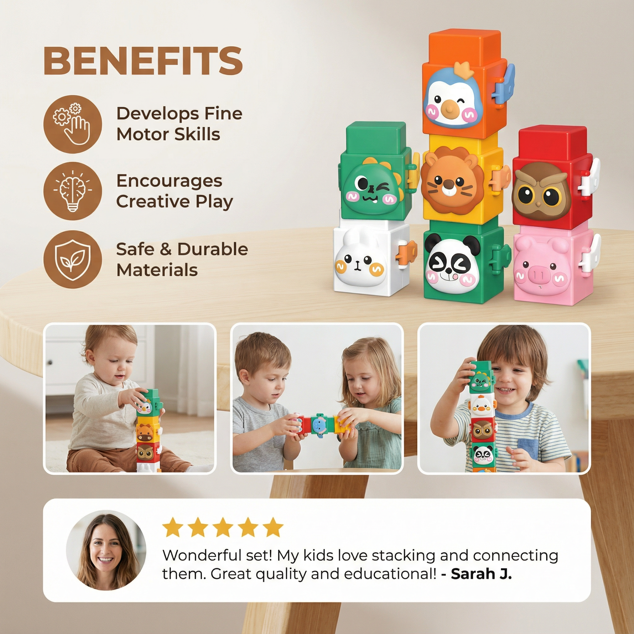 Montessori Animal Stacking Toy Set with Colorful Animal Faces for Kids