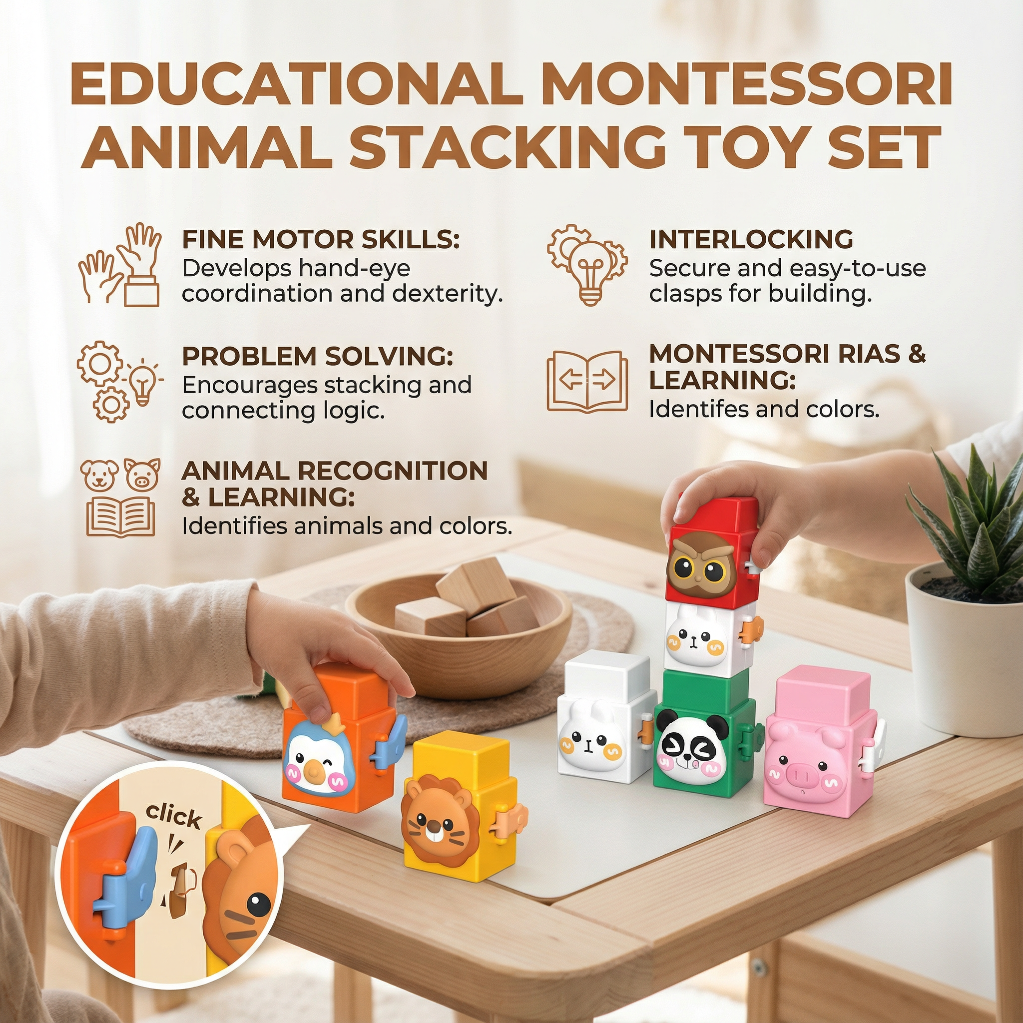Montessori Animal Stacking Toy Set with Colorful Animal Faces for Kids