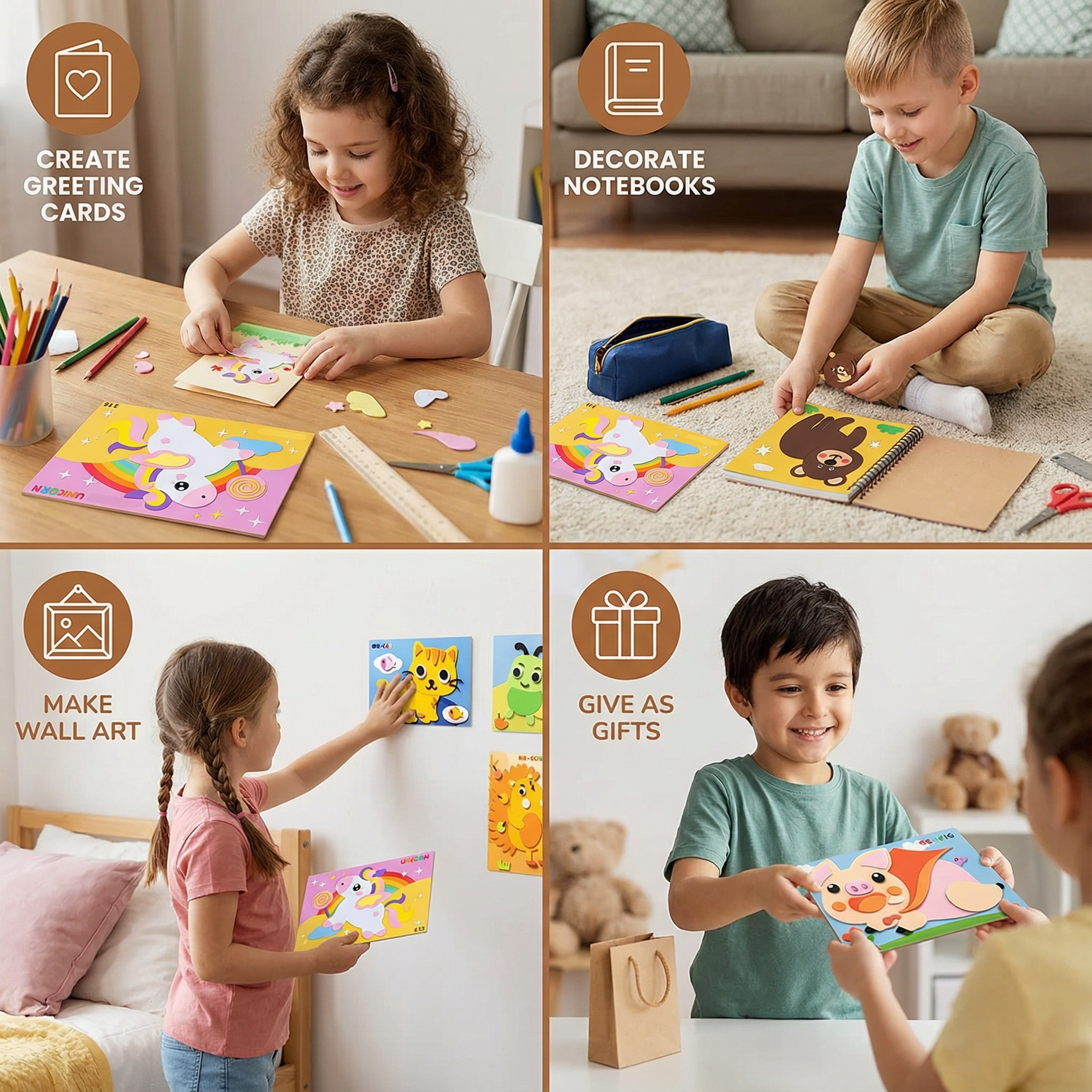Creative Sticker Craft Set for Kids in Animal, Vehicle, Dinosaur, and Princess Themes