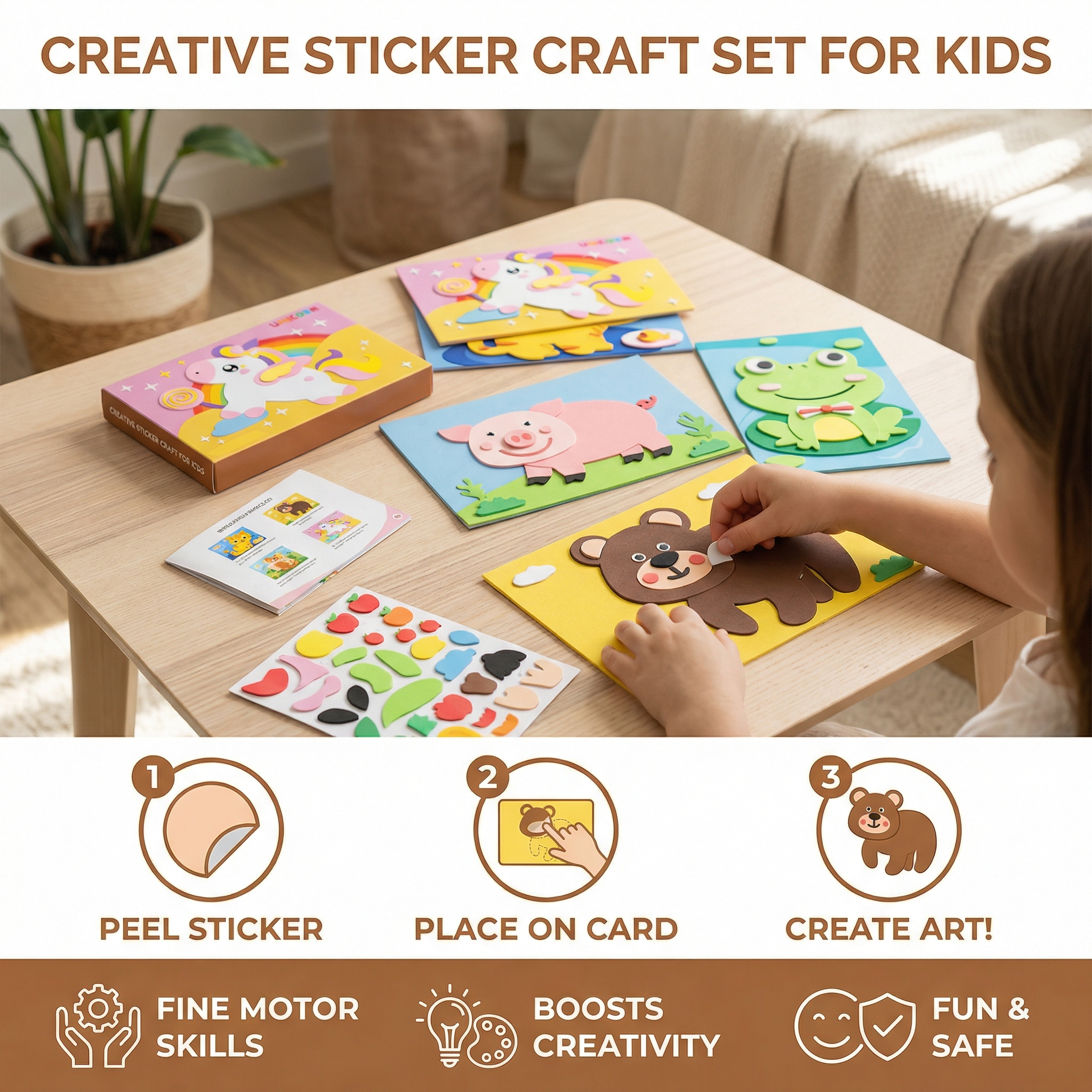 Creative Sticker Craft Set for Kids in Animal, Vehicle, Dinosaur, and Princess Themes