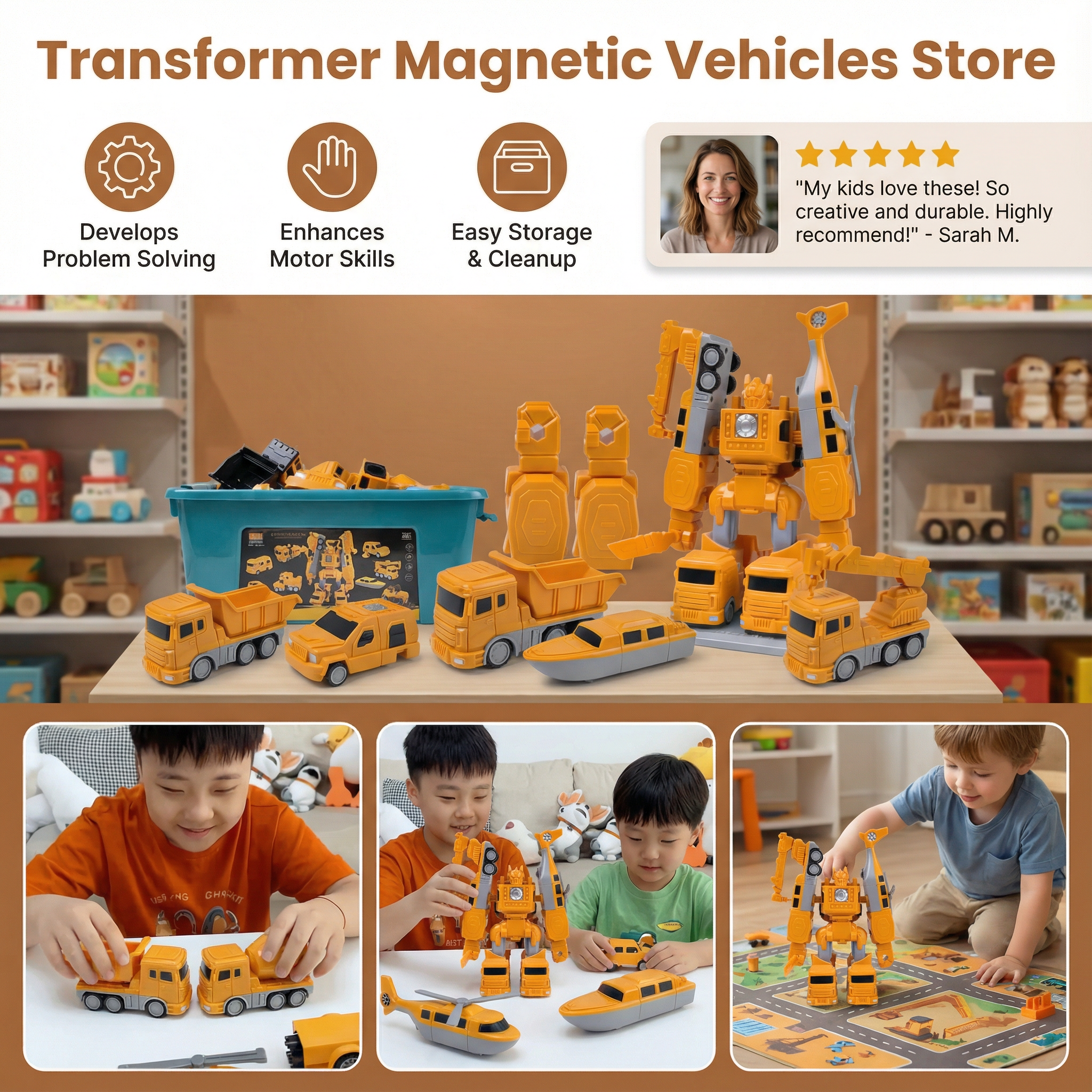 Magnetic Transforming Vehicle Building Set That Turns from Car to Robot