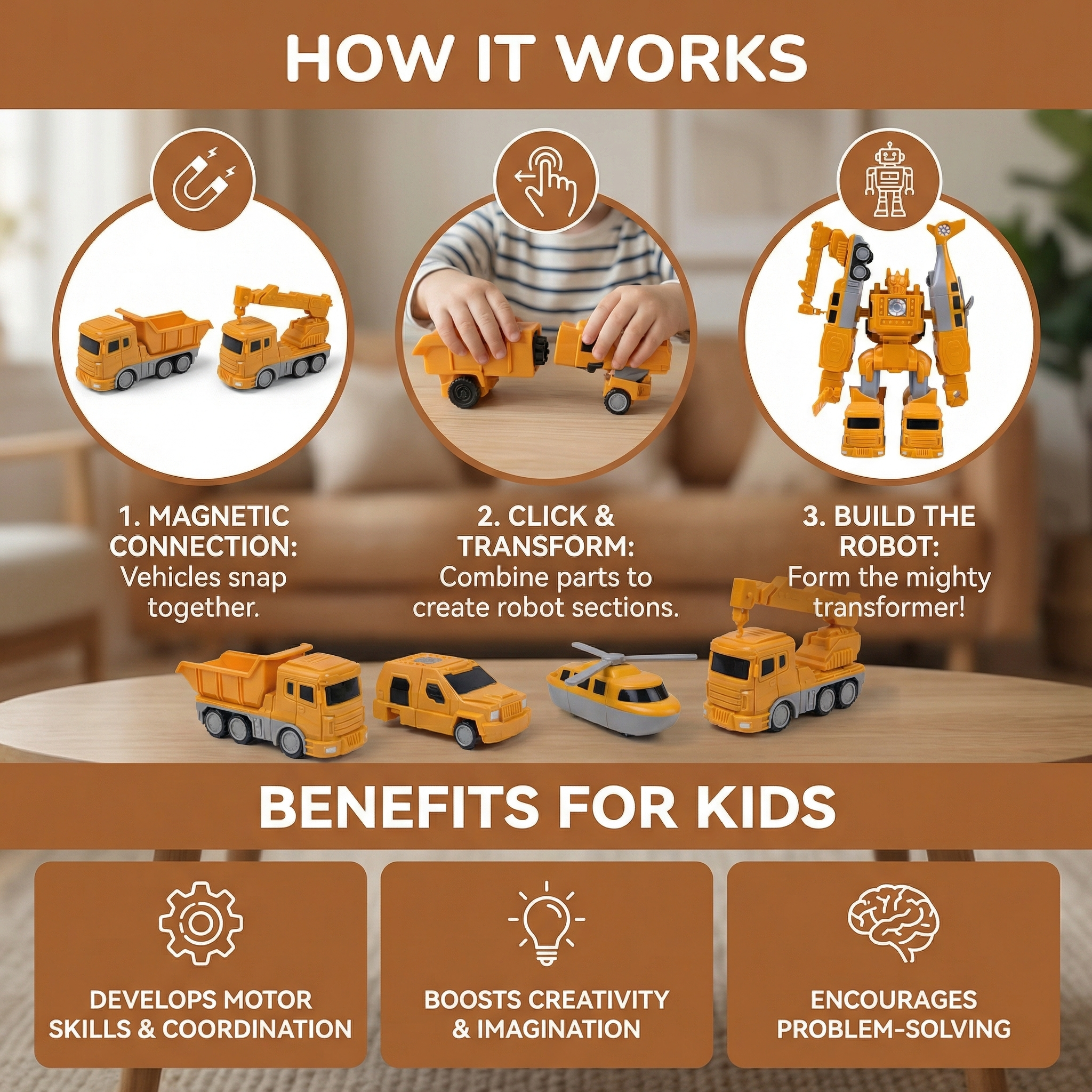 Magnetic Transforming Vehicle Building Set That Turns from Car to Robot