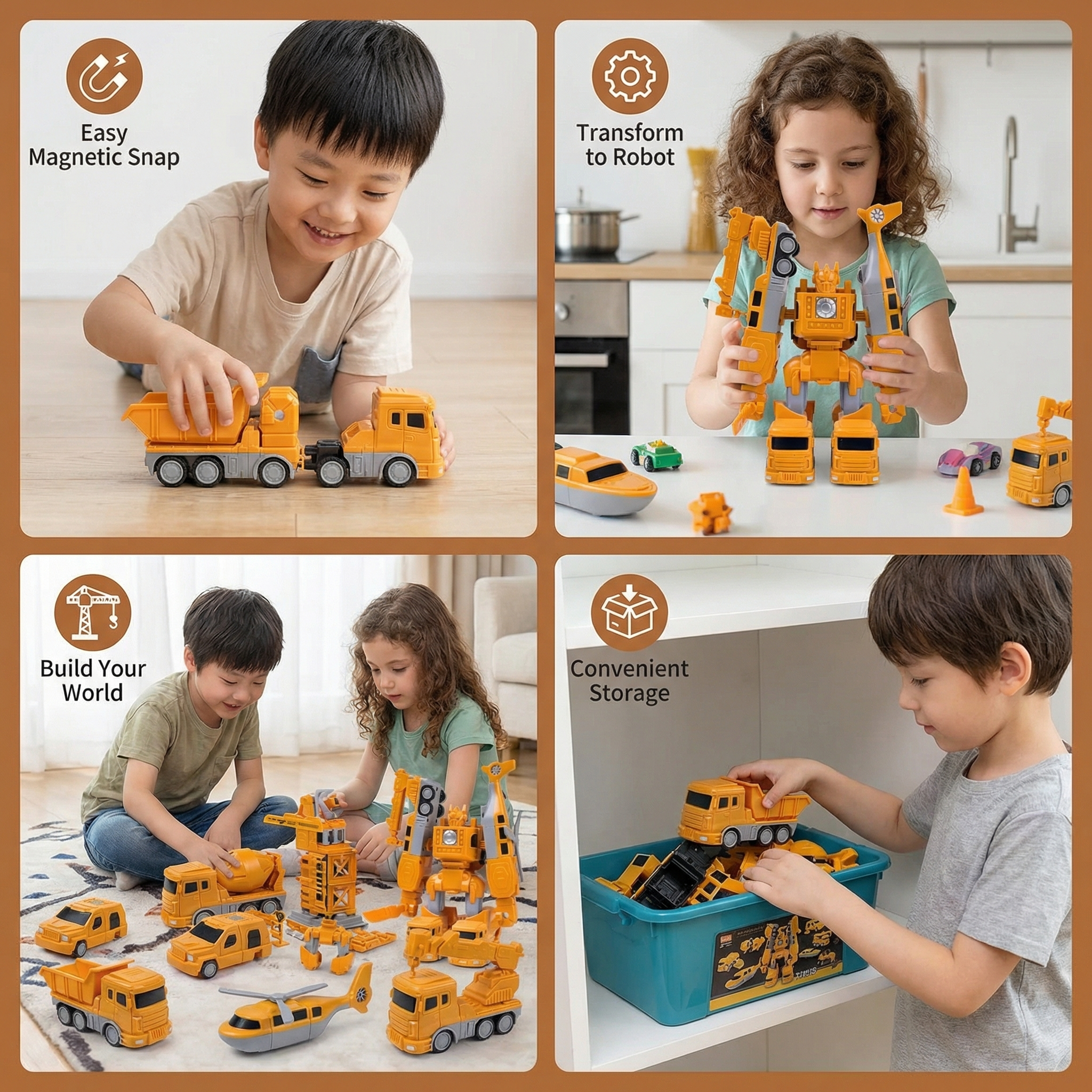 Magnetic Transforming Vehicle Building Set That Turns from Car to Robot