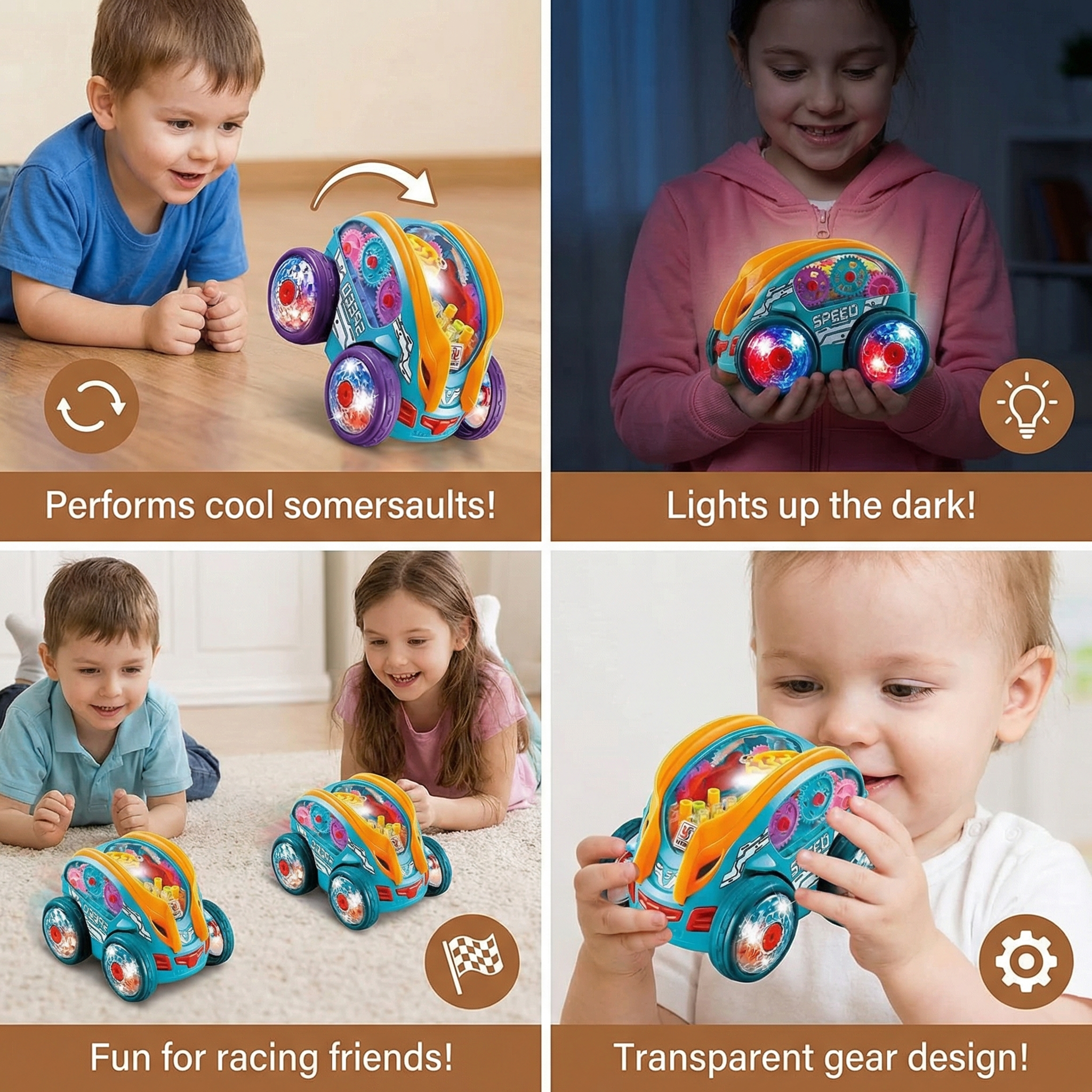 Light Up Flip and Spin Toy Car for Kids
