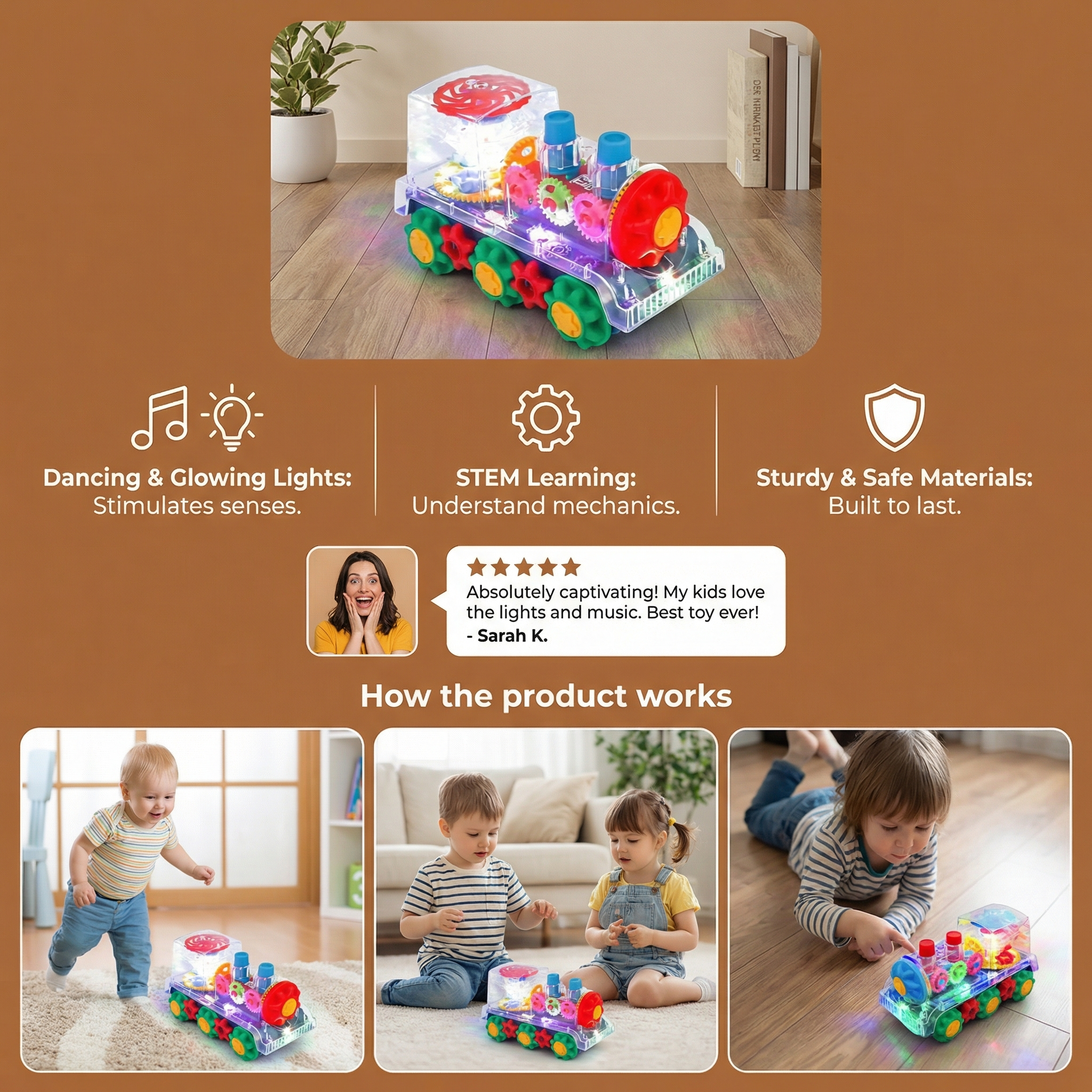 Dancing Musical Steam Train Toy with Glowing Lights, Water Vapor Steam, and Auto Motion