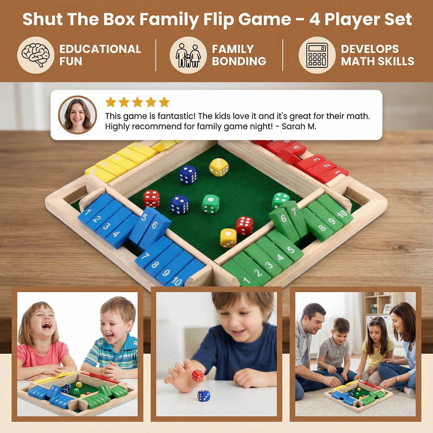 Shut The Box Family Flip Game – 4 Player Set