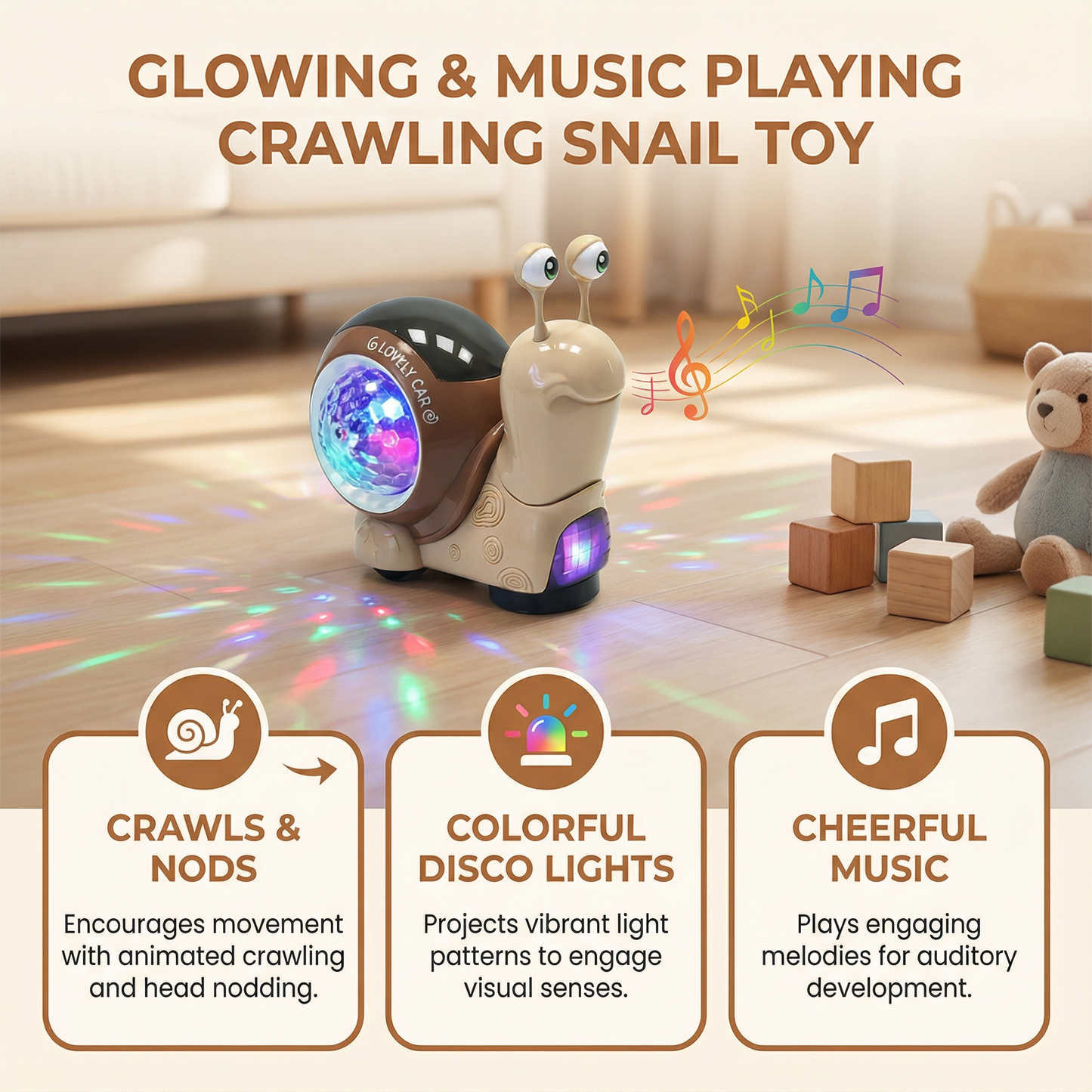 Glowing and Music Playing Crawling Snail Toy