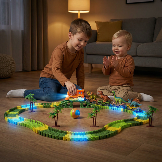 Dinosaur Track Adventure – Flexible Race Track with Glowing Train