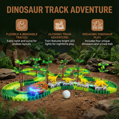 Dinosaur Track Adventure – Flexible Race Track with Glowing Train