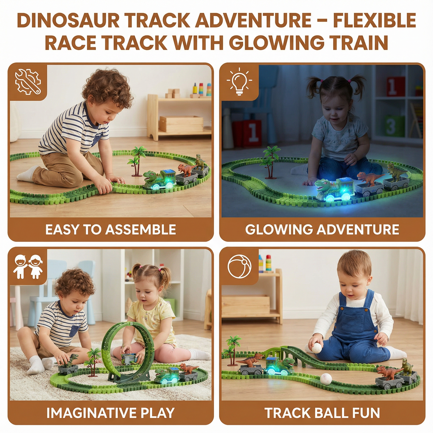 Dinosaur Track Adventure – Flexible Race Track with Glowing Train