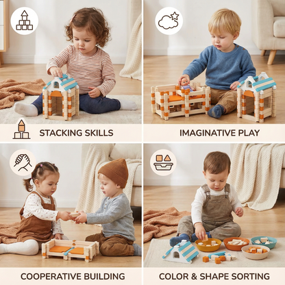 Montessori Wooden Block Set – Natural Stacking & Building Toy