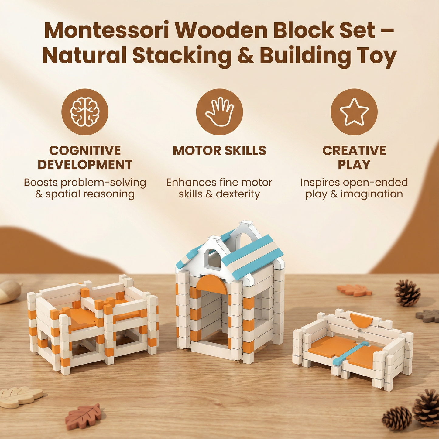 Montessori Wooden Block Set – Natural Stacking & Building Toy