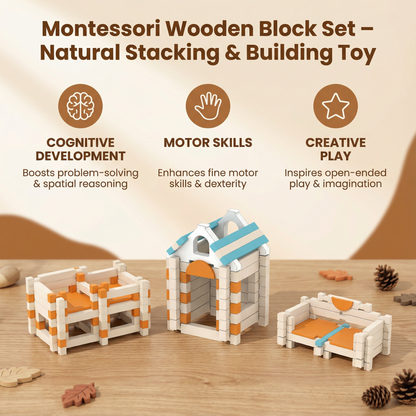 Montessori Wooden Block Set – Natural Stacking & Building Toy