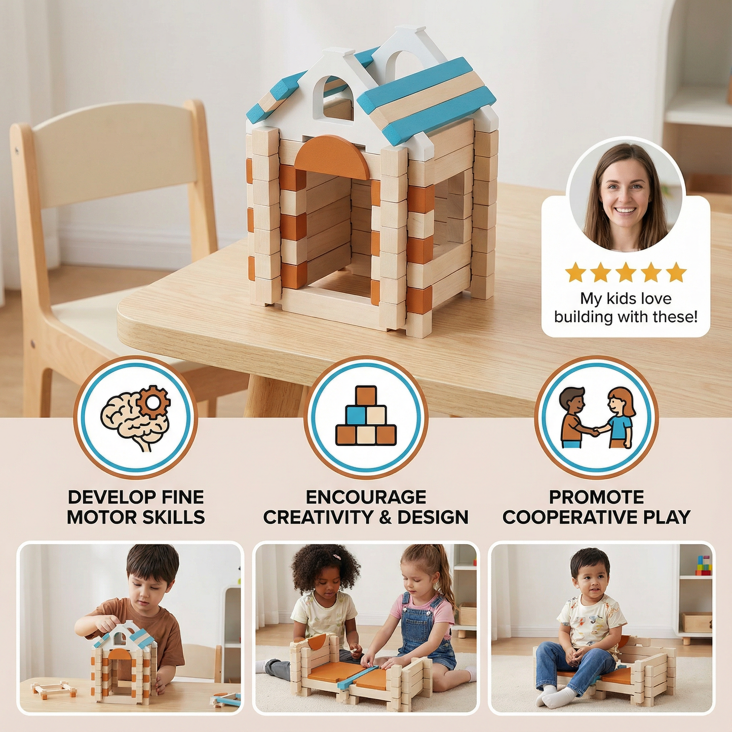 Montessori Wooden Block Set – Natural Stacking & Building Toy