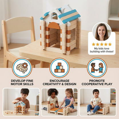 Montessori Wooden Block Set – Natural Stacking & Building Toy