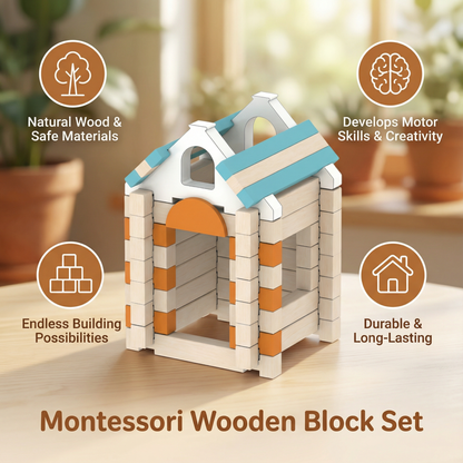 Montessori Wooden Block Set – Natural Stacking & Building Toy