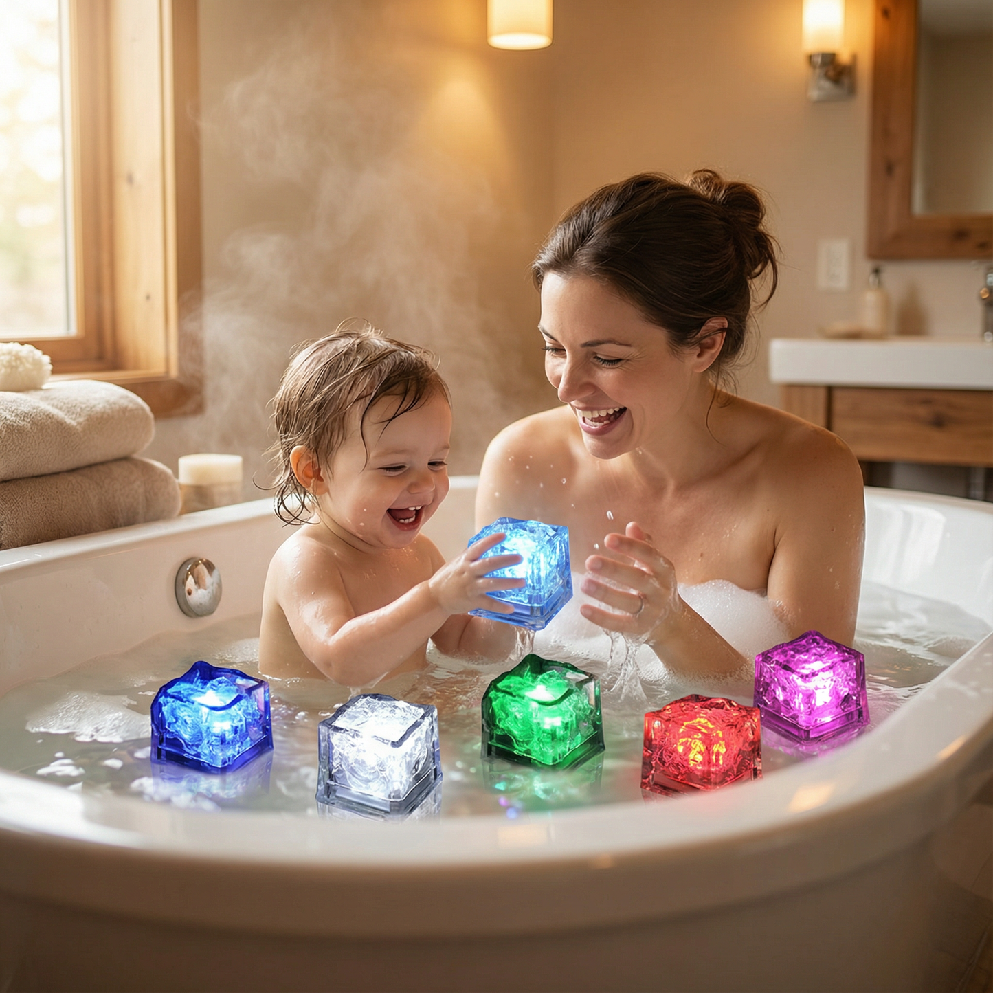 Light-up Bath Cubes Toy For Children Set Of 6