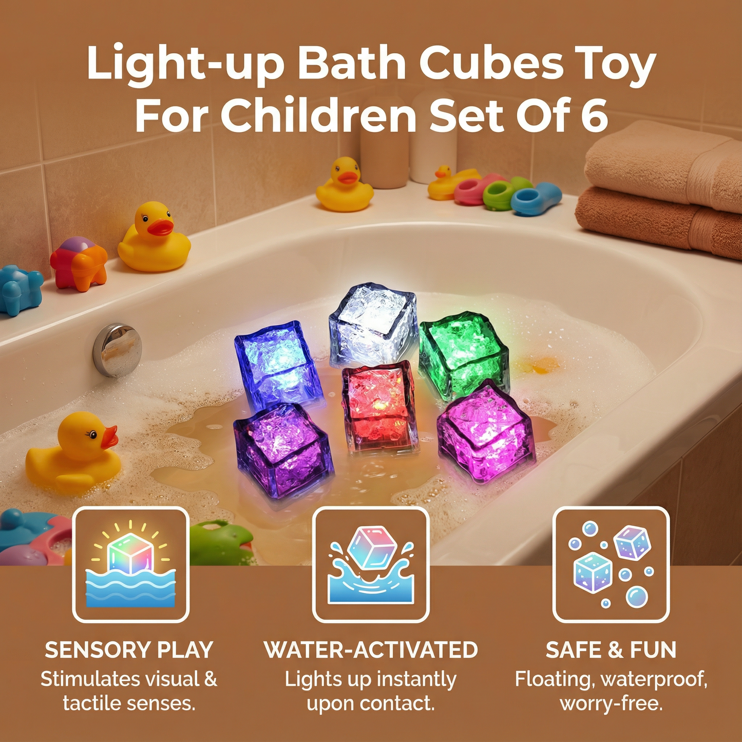 Light-up Bath Cubes Toy For Children Set Of 6
