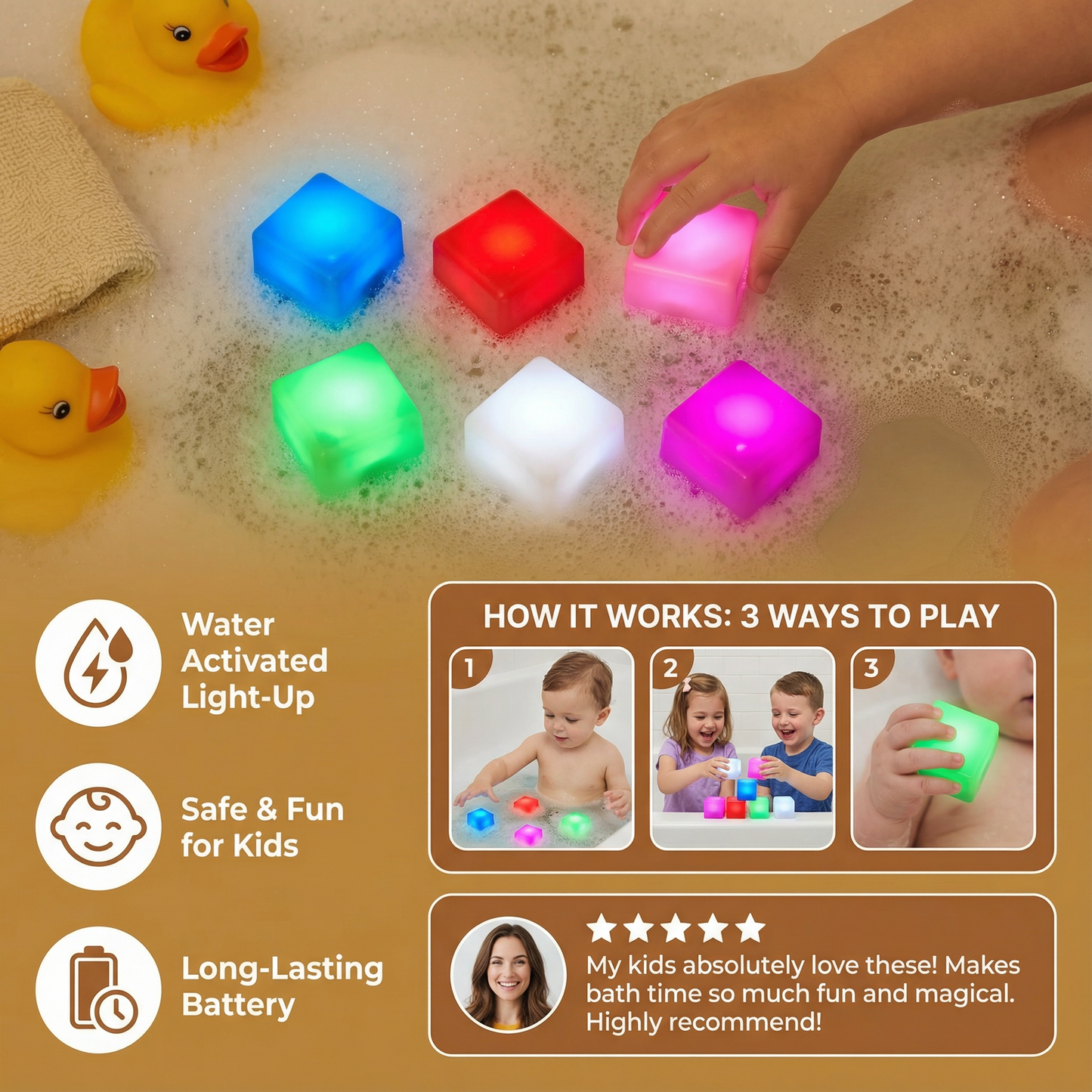 Light-up Bath Cubes Toy For Children Set Of 6