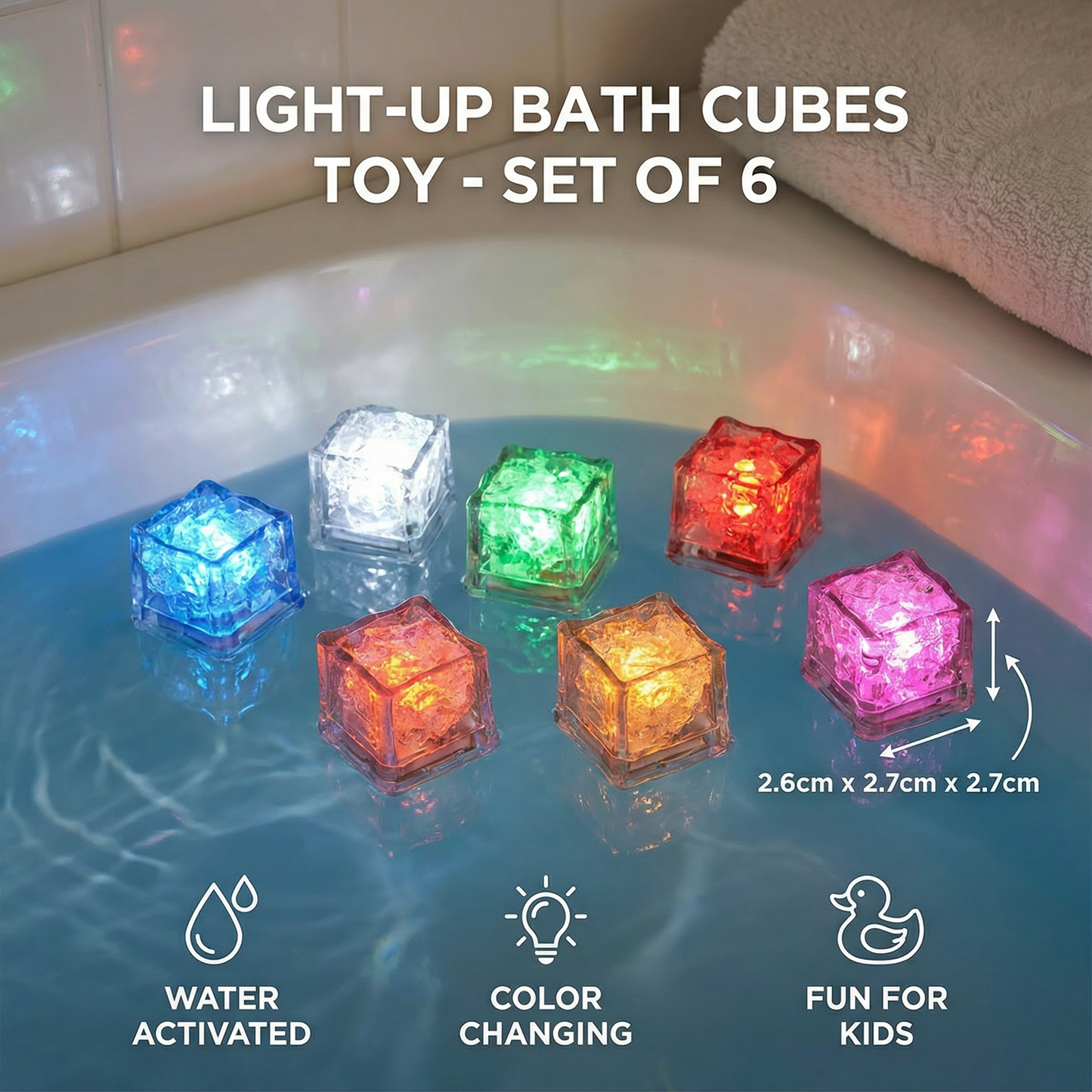 Light-up Bath Cubes Toy For Children Set Of 6