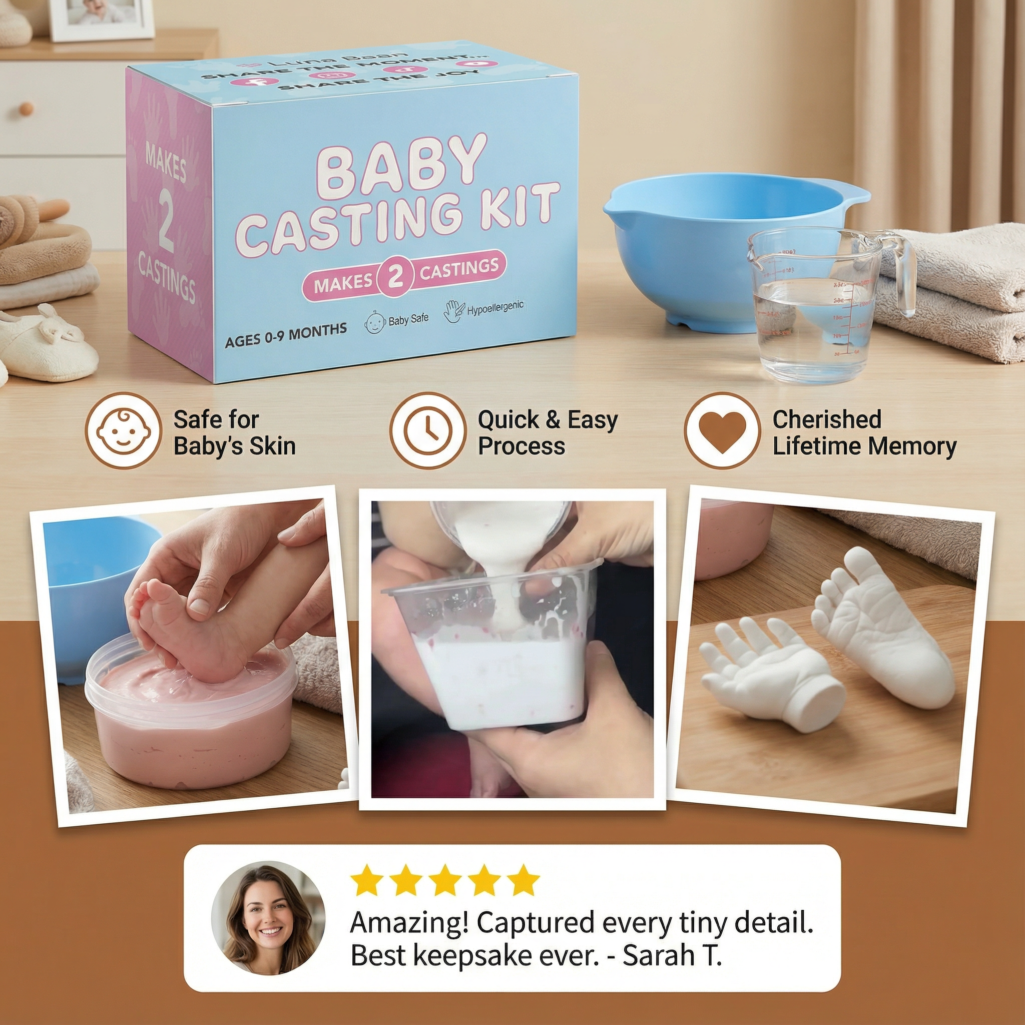 Baby Print Memory Kit for Keepsake Hand and Foot Art