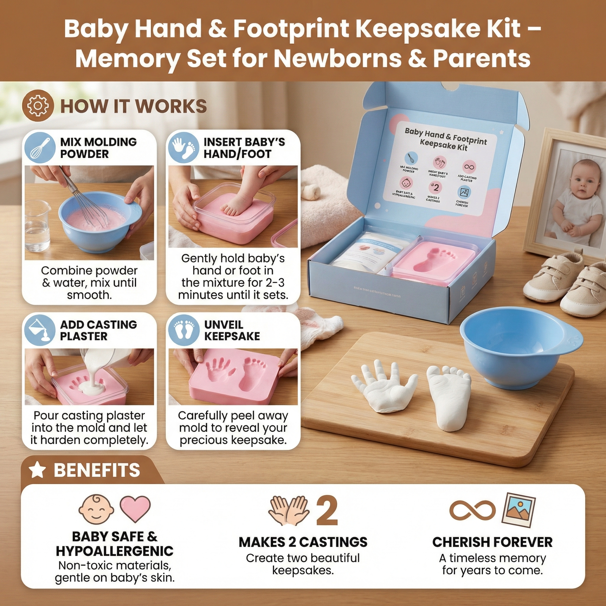 Baby Print Memory Kit for Keepsake Hand and Foot Art