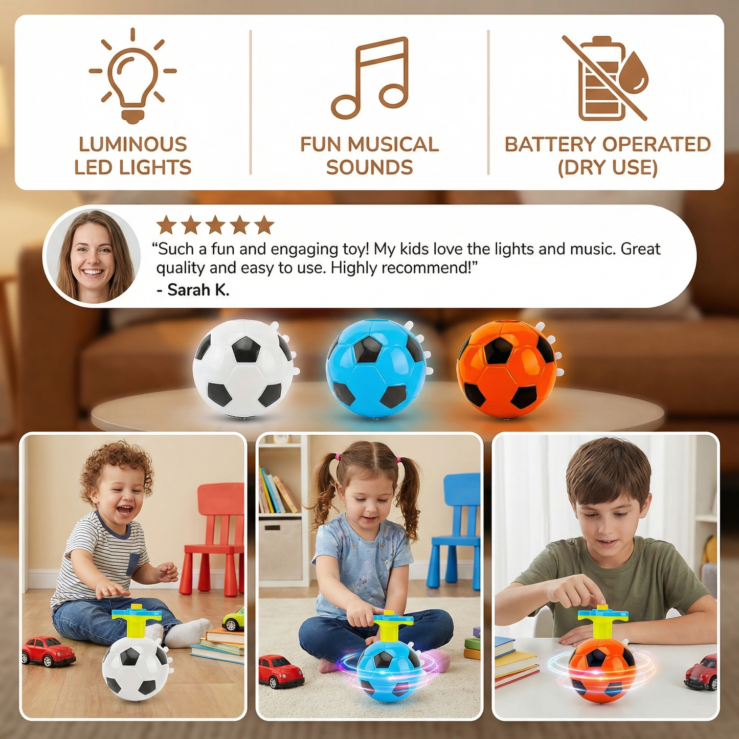 Luminous LED Football Spinning Top Toy