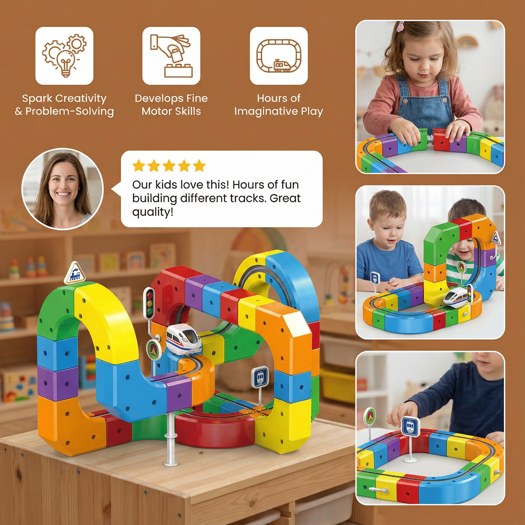 Magic Cube Train Track Toy with 81 Colorful Snap Together Pieces for Kids