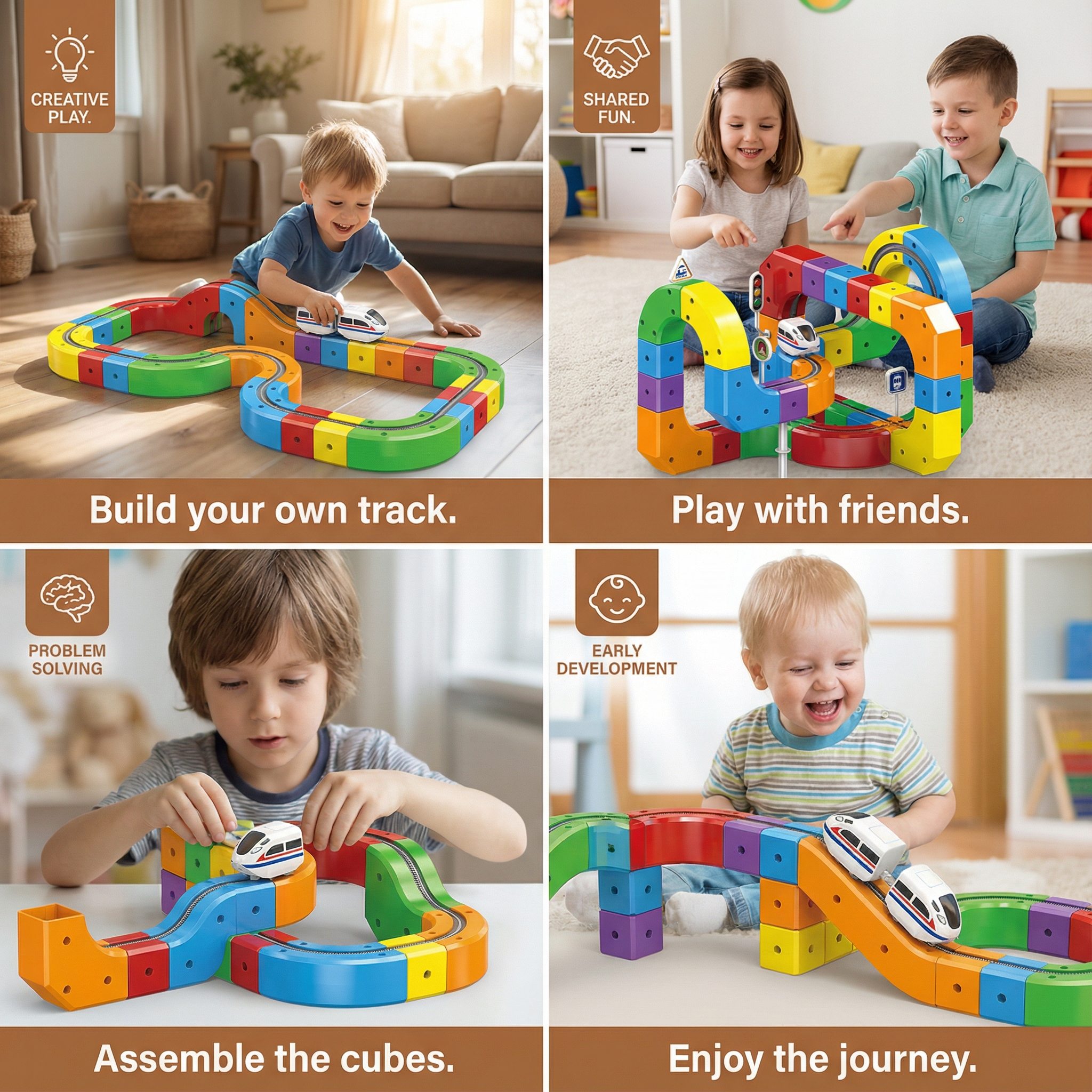 Magic Cube Train Track Toy with 81 Colorful Snap Together Pieces for Kids