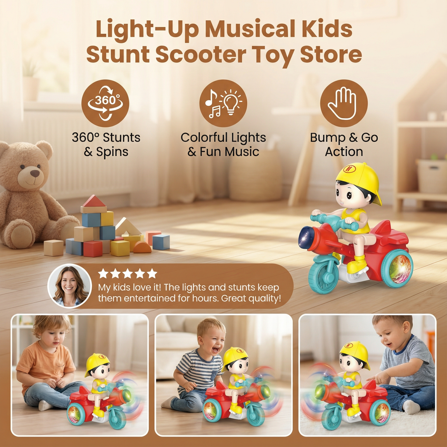 Light-Up Musical Kids Stunt Scooter Toy