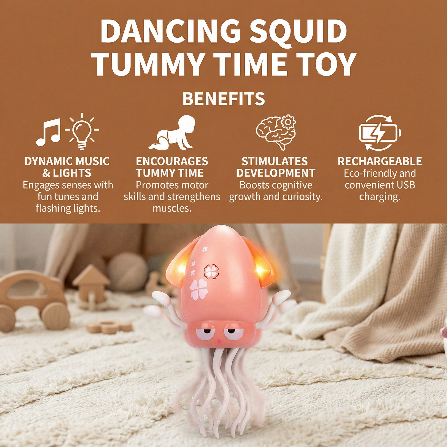 Dancing Squid Tummy Time Toy