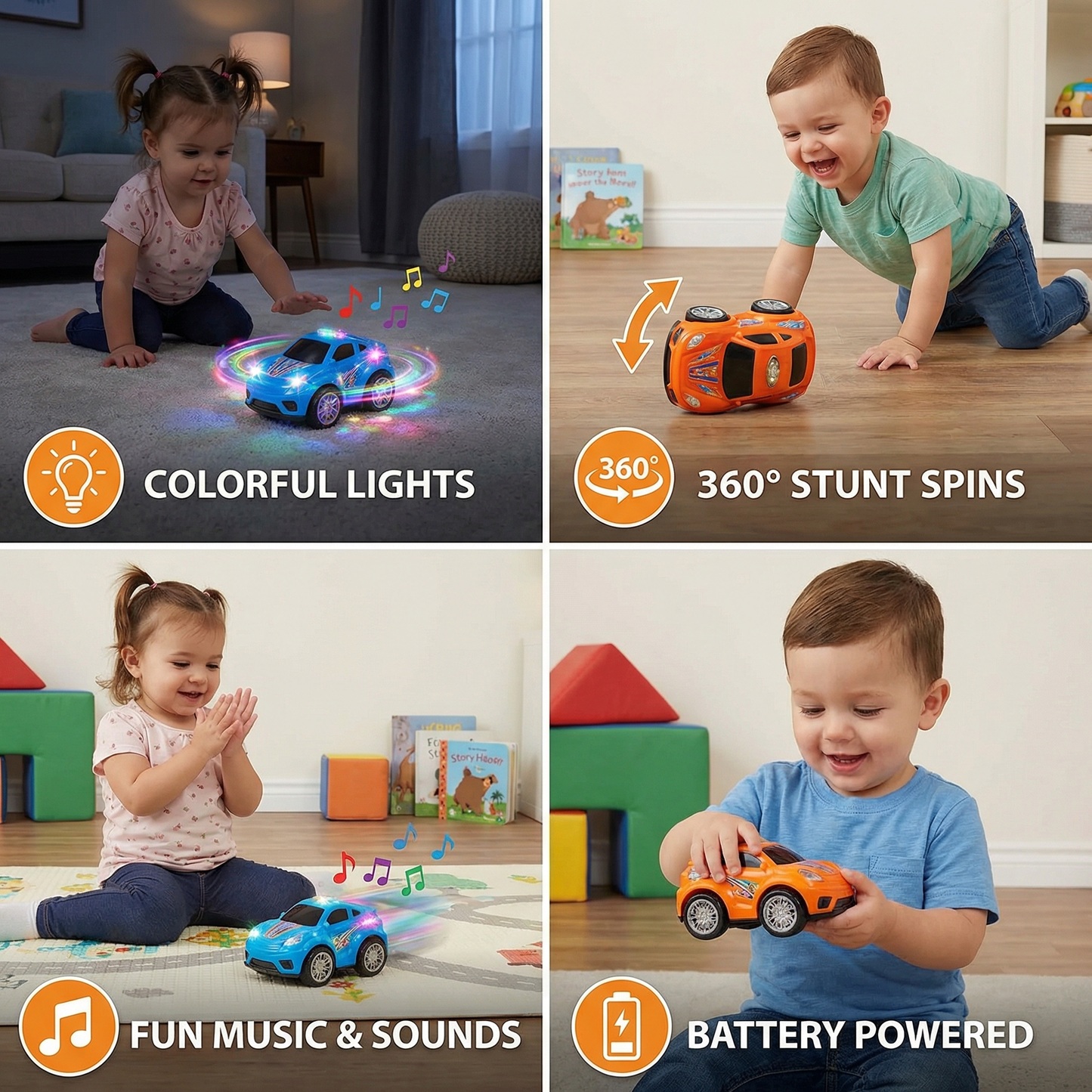 Light Up 360° Music Stunt Car
