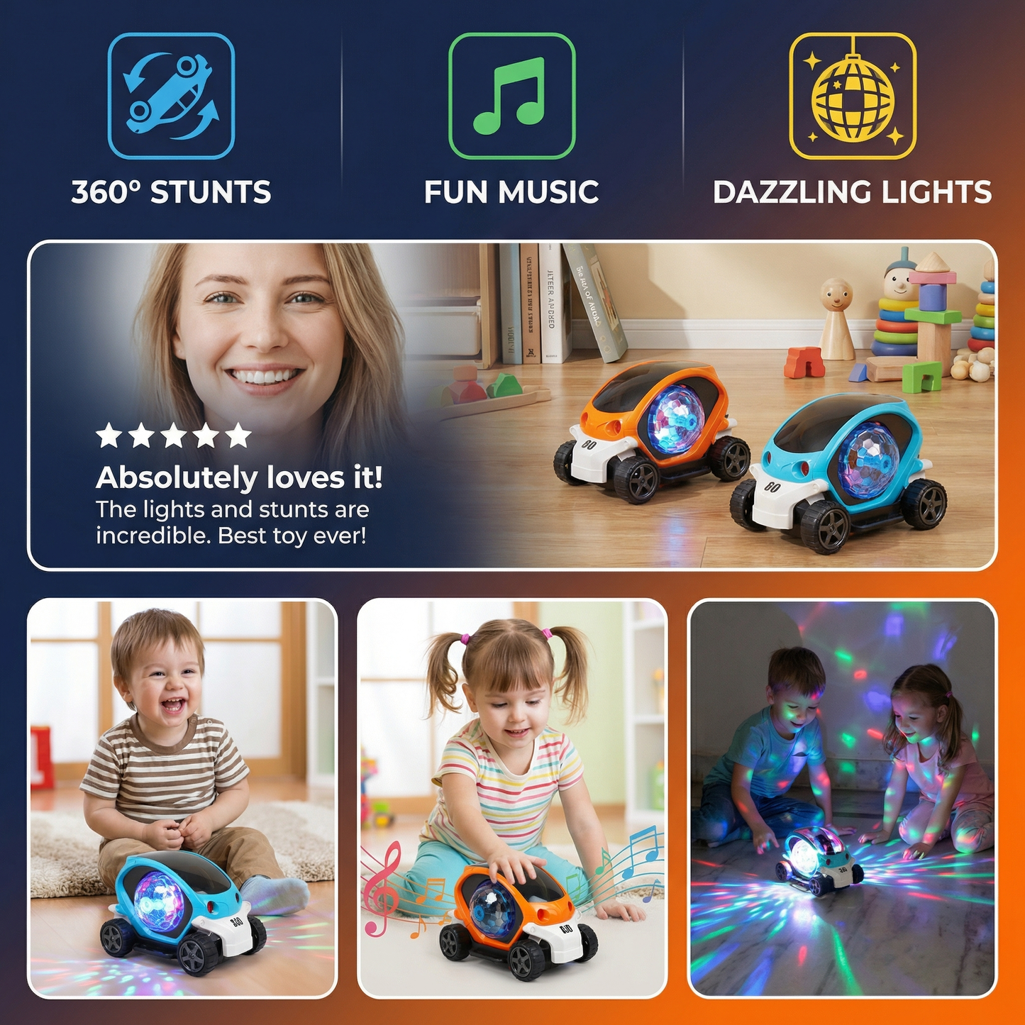 Light Up 360° Music Stunt Car
