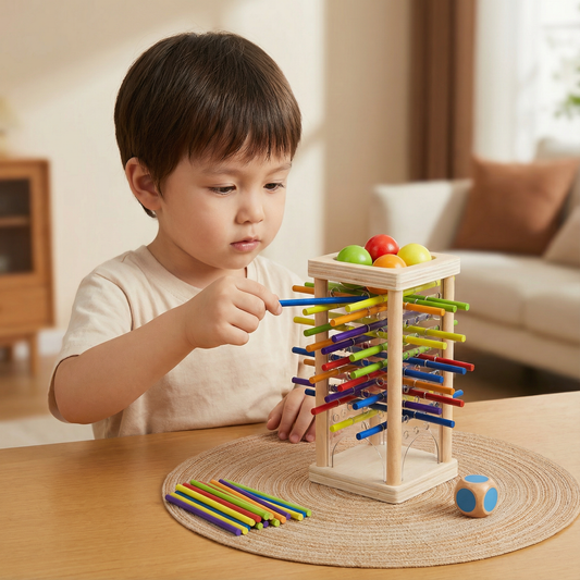 Educational 3-in-1 Wooden Ball and Stick Dexterity Game