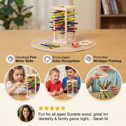 Educational 3-in-1 Wooden Ball and Stick Dexterity Game